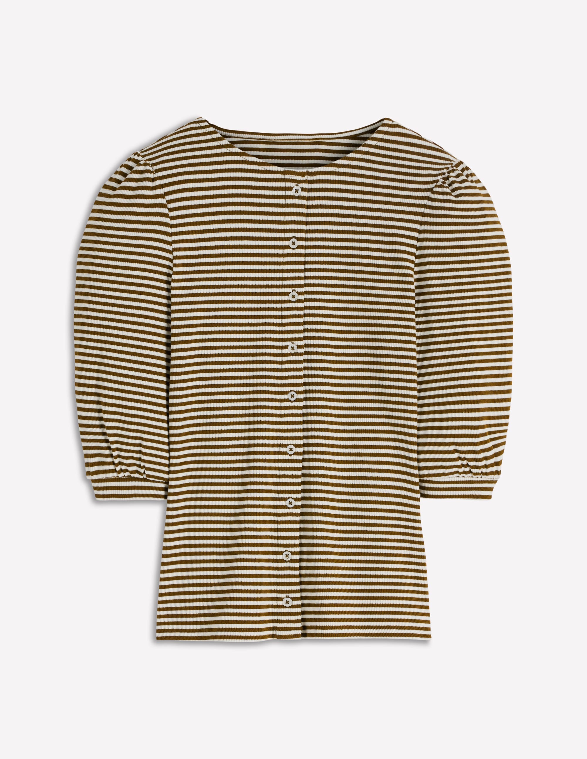 Evie Ribbed Puff Sleeve Top-Potting Soil, Ivory Stripe - Image 5