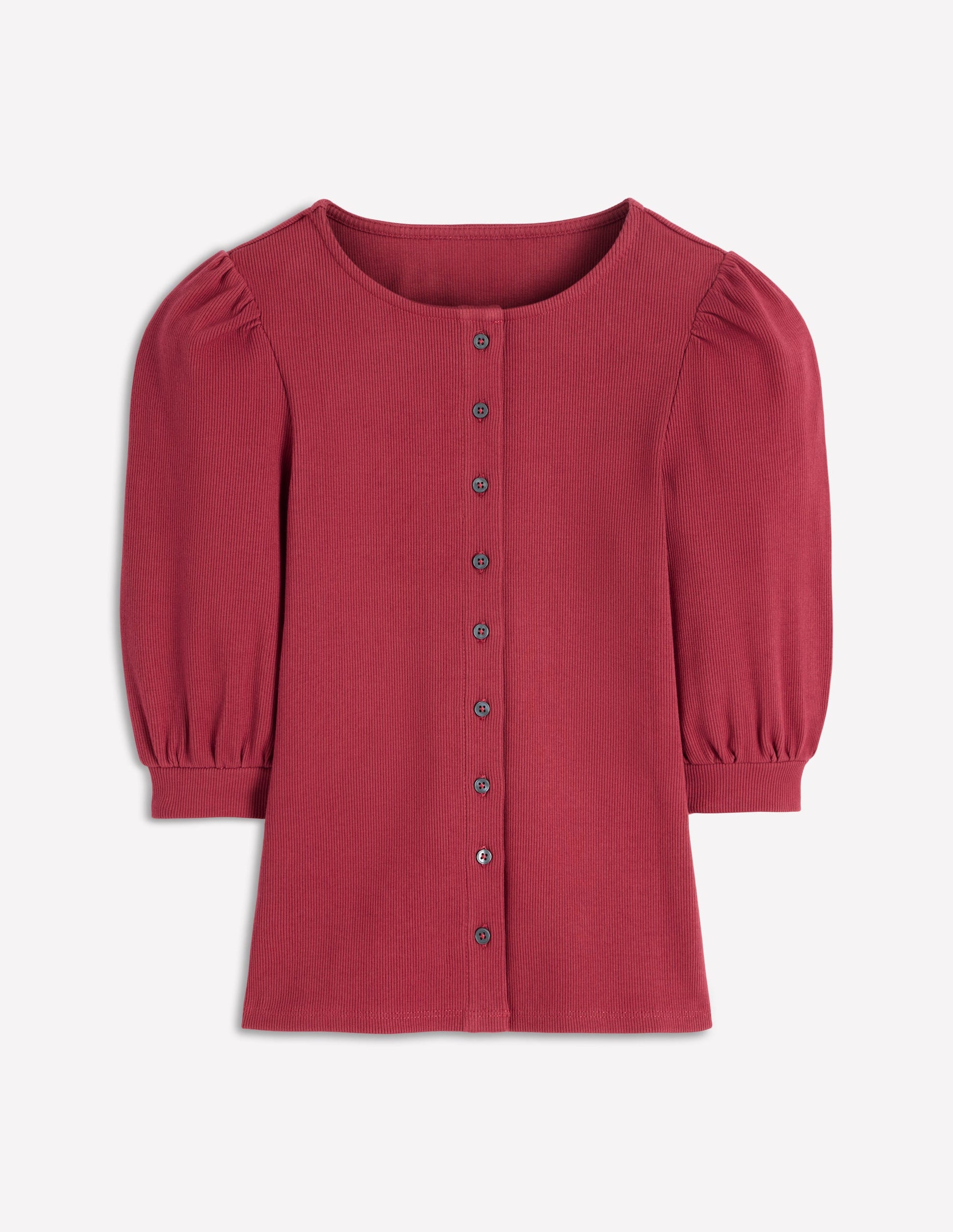 Evie Ribbed Puff Sleeve Top-Earth Red-6
