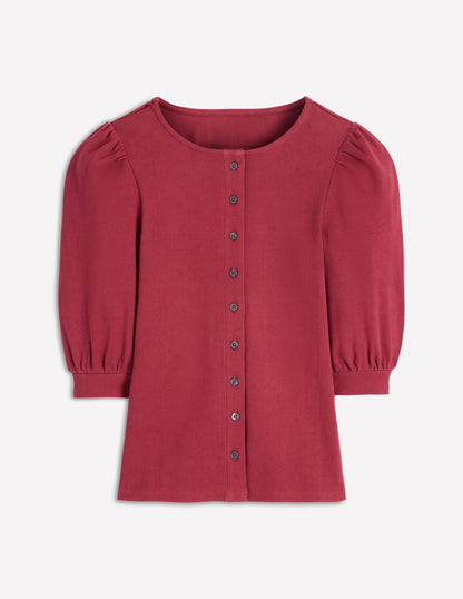 Evie Ribbed Puff Sleeve Top-Earth Red-6