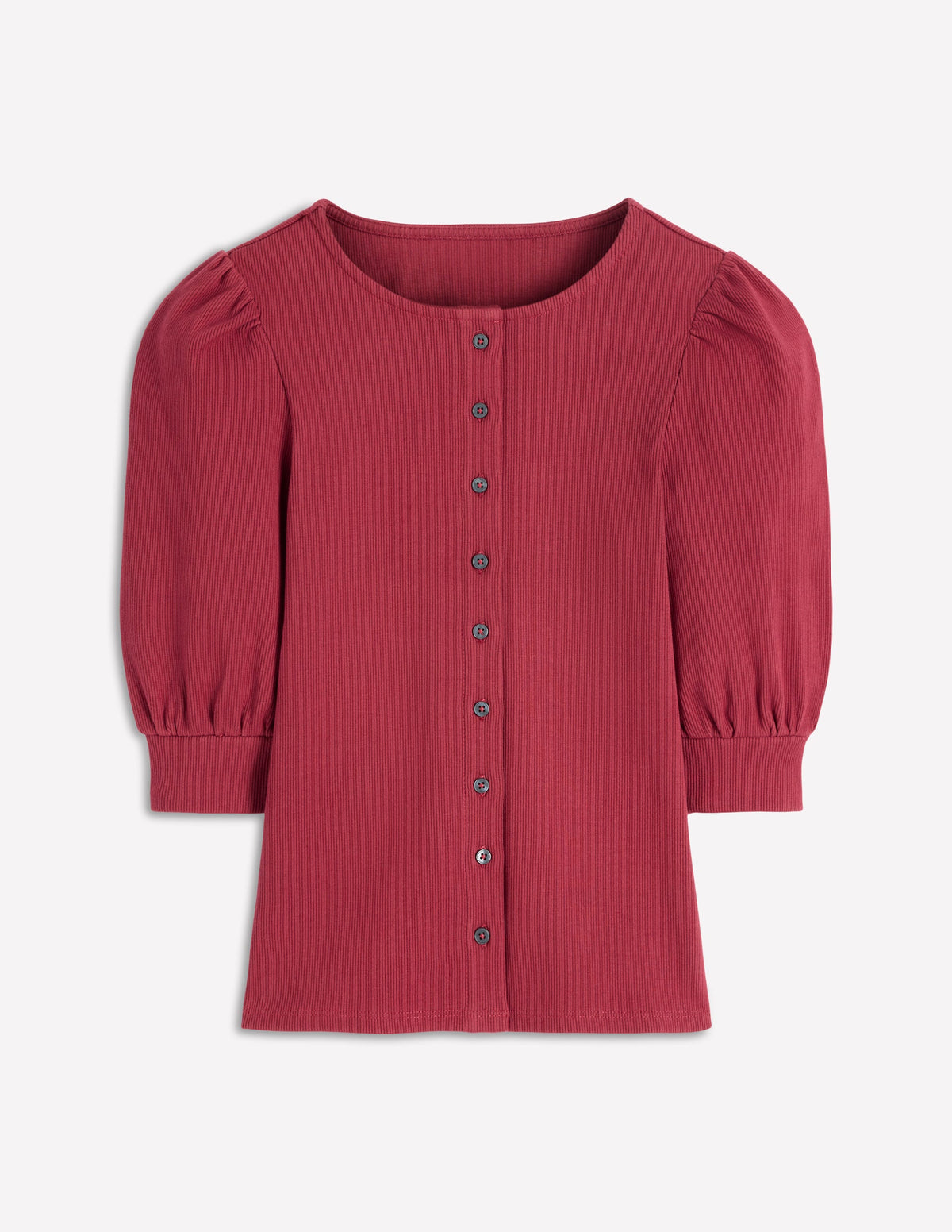 Evie Ribbed Puff Sleeve Top-Terracotta Red - Image 6