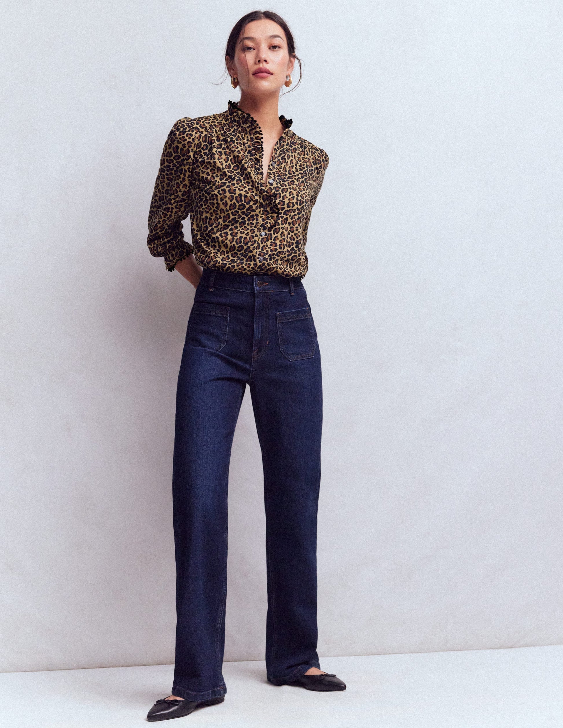 Emily Pom Trim Ruffle Shirt-Cheetah Spot-4