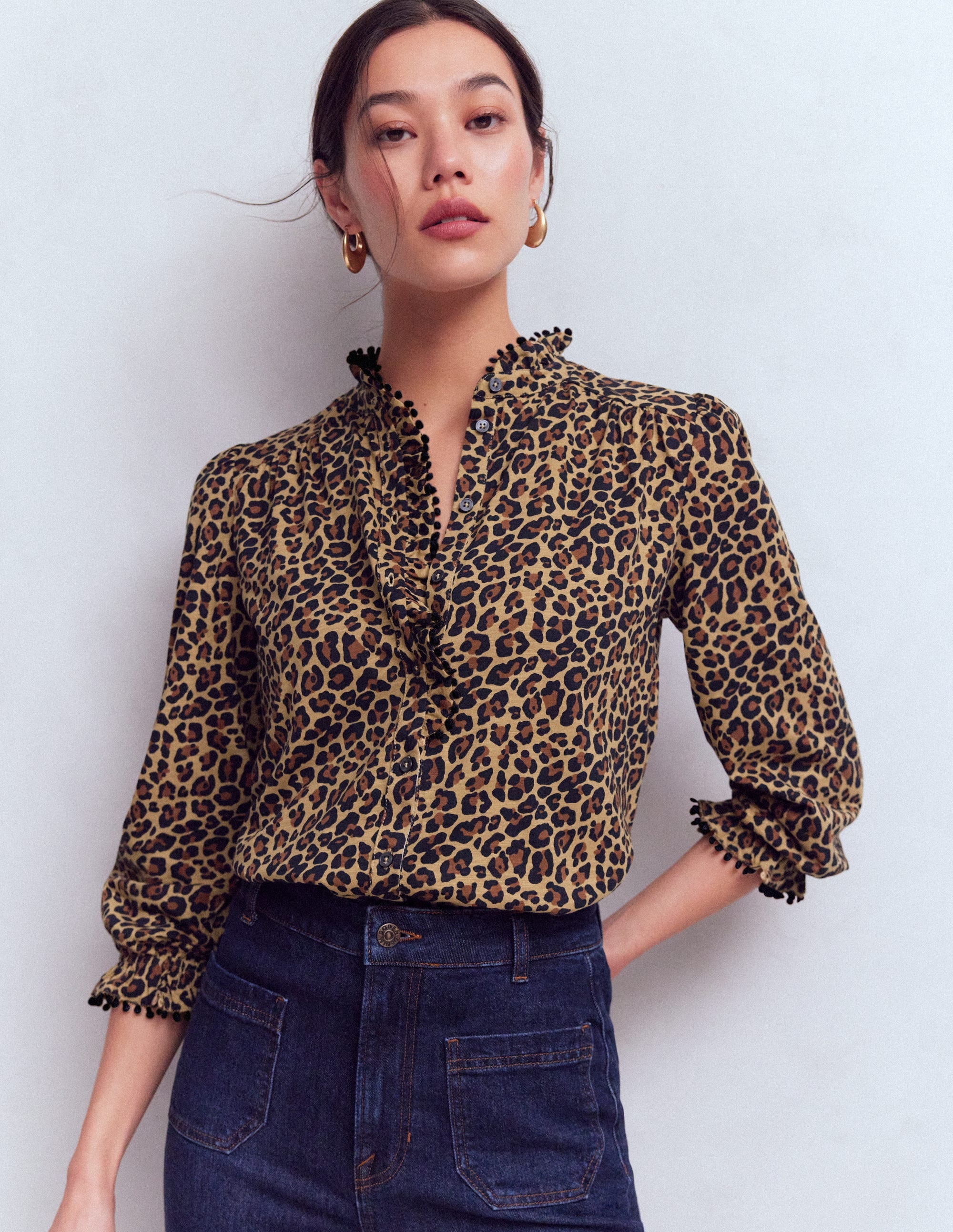 Emily Pom Trim Ruffle Shirt-Cheetah Spot - Image 5