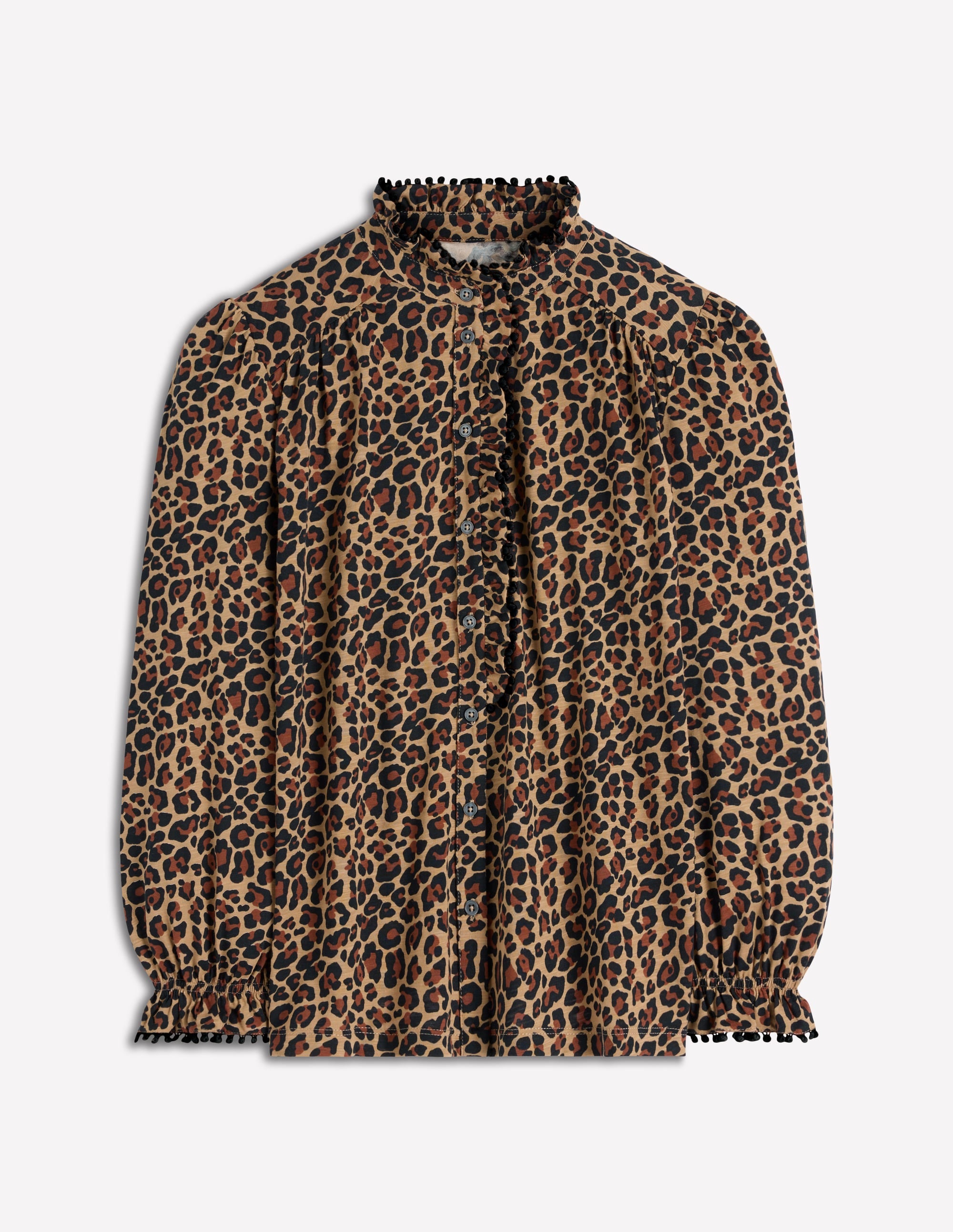 Emily Pom Trim Ruffle Shirt-Cheetah Spot | Boden USA