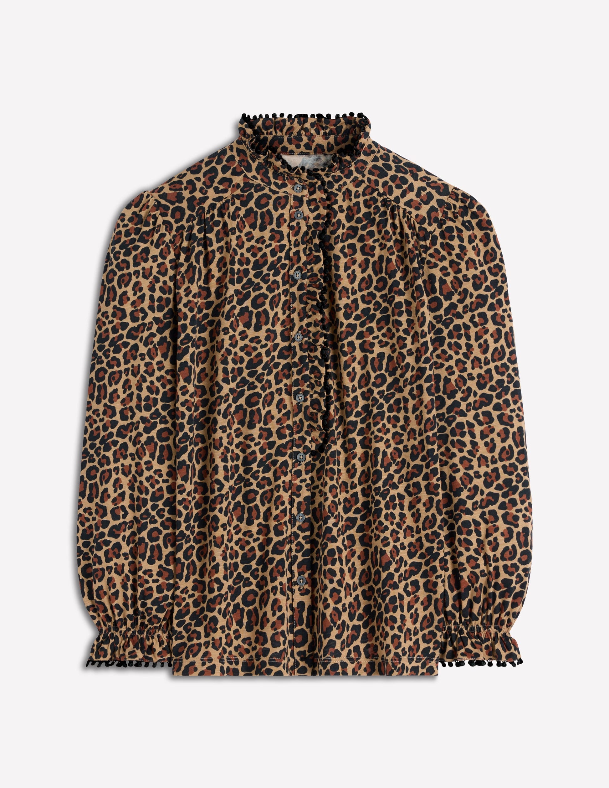 Emily Pom Trim Ruffle Shirt-Cheetah Spot-6