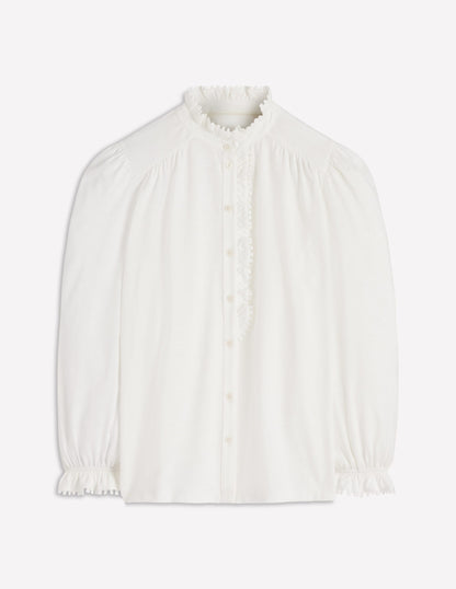 Emily Pom Detail Ruffle Shirt-Ivory-5