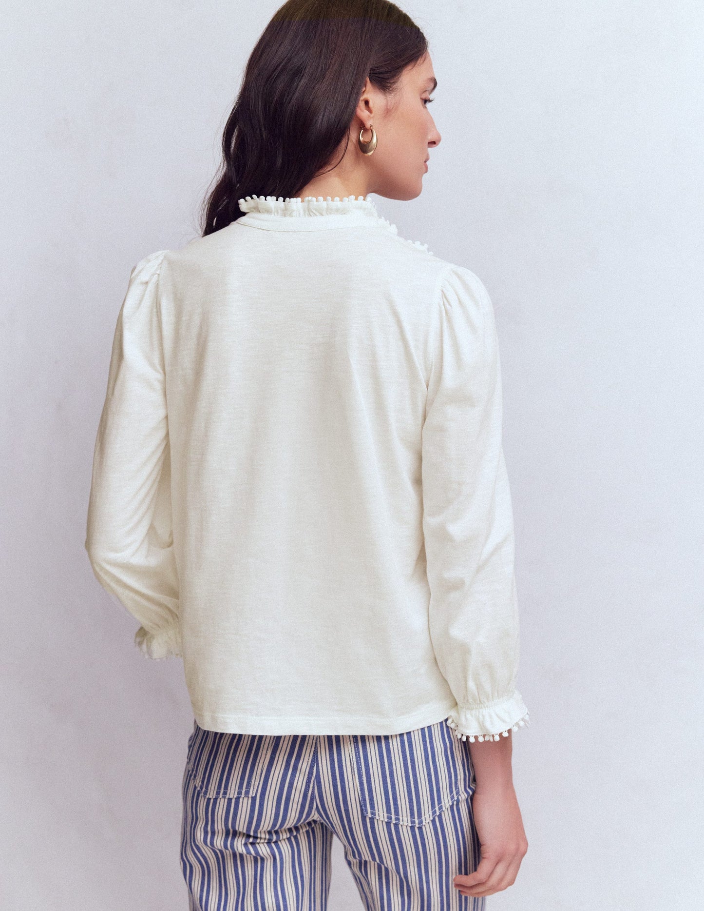 Emily Pom Detail Ruffle Shirt-Ivory