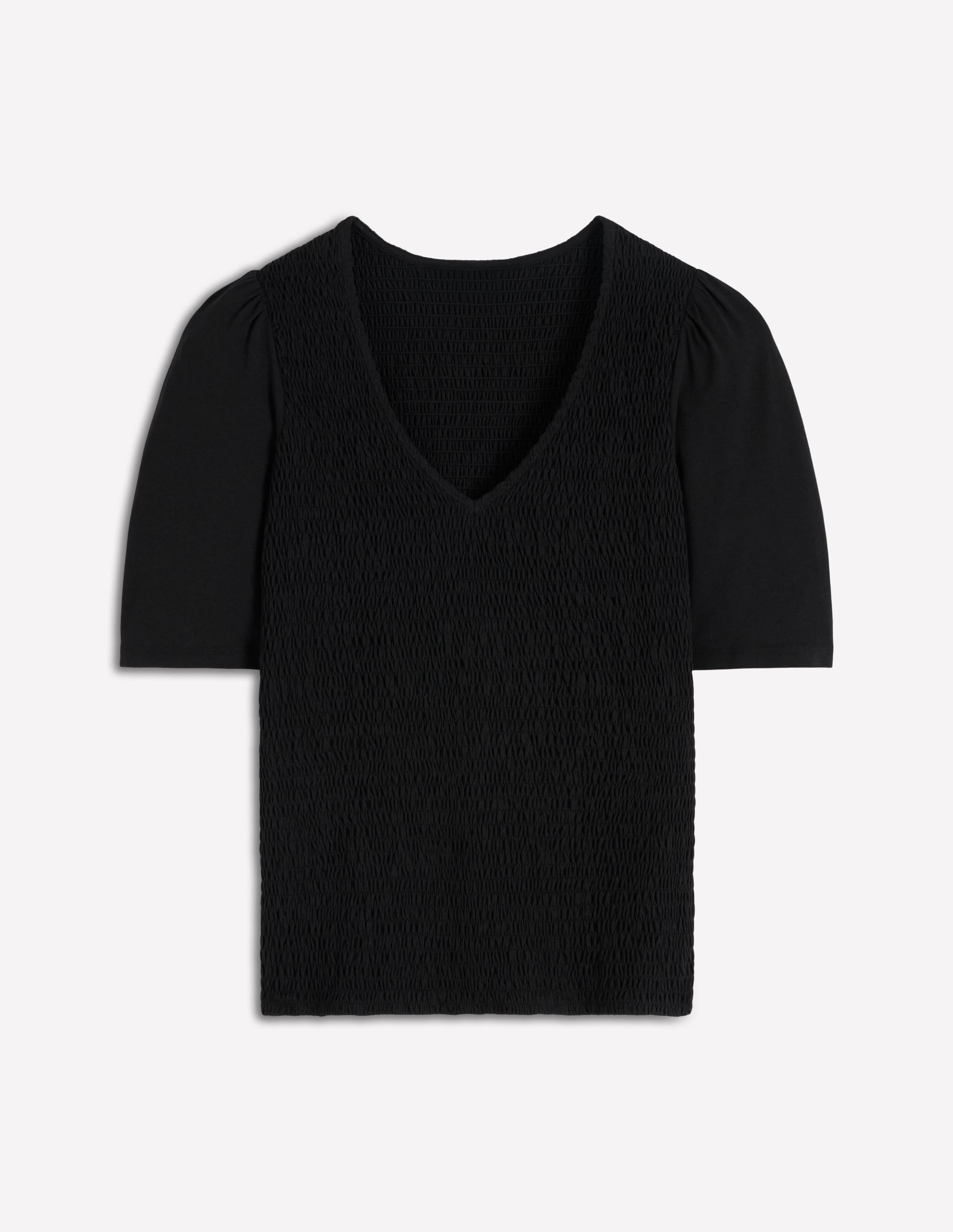 Smocked V Neck Top-Black - Image 5