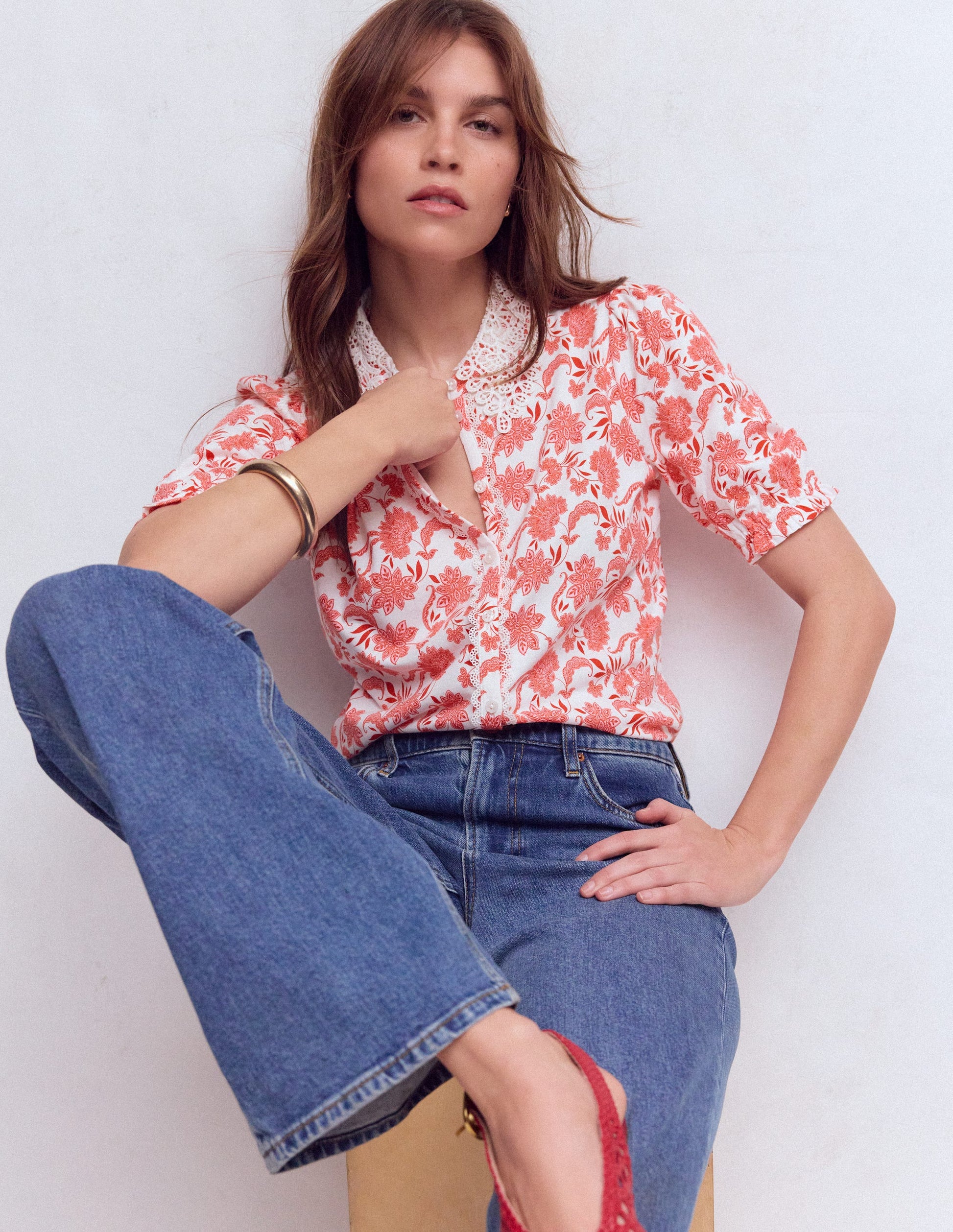 Nessa Broderie Collar Blouse-Pink Floral-1