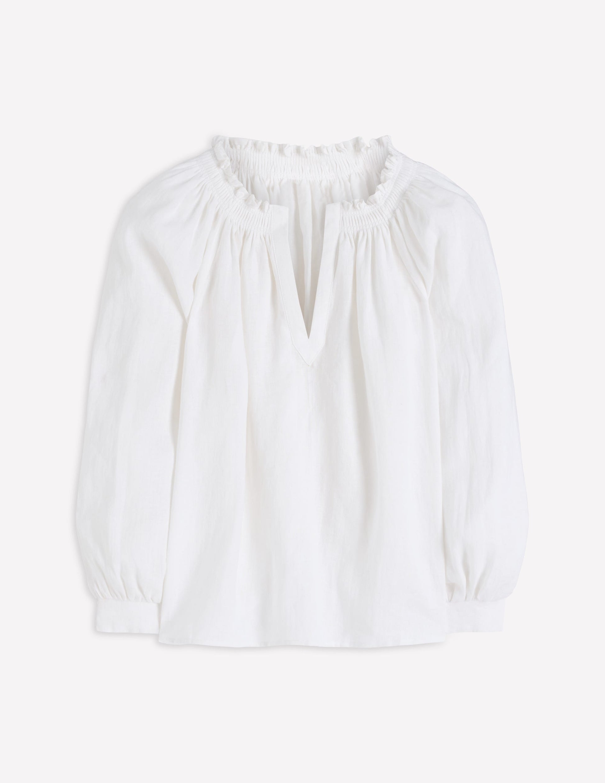 Serena Pleat Neck Linen Top-White-5