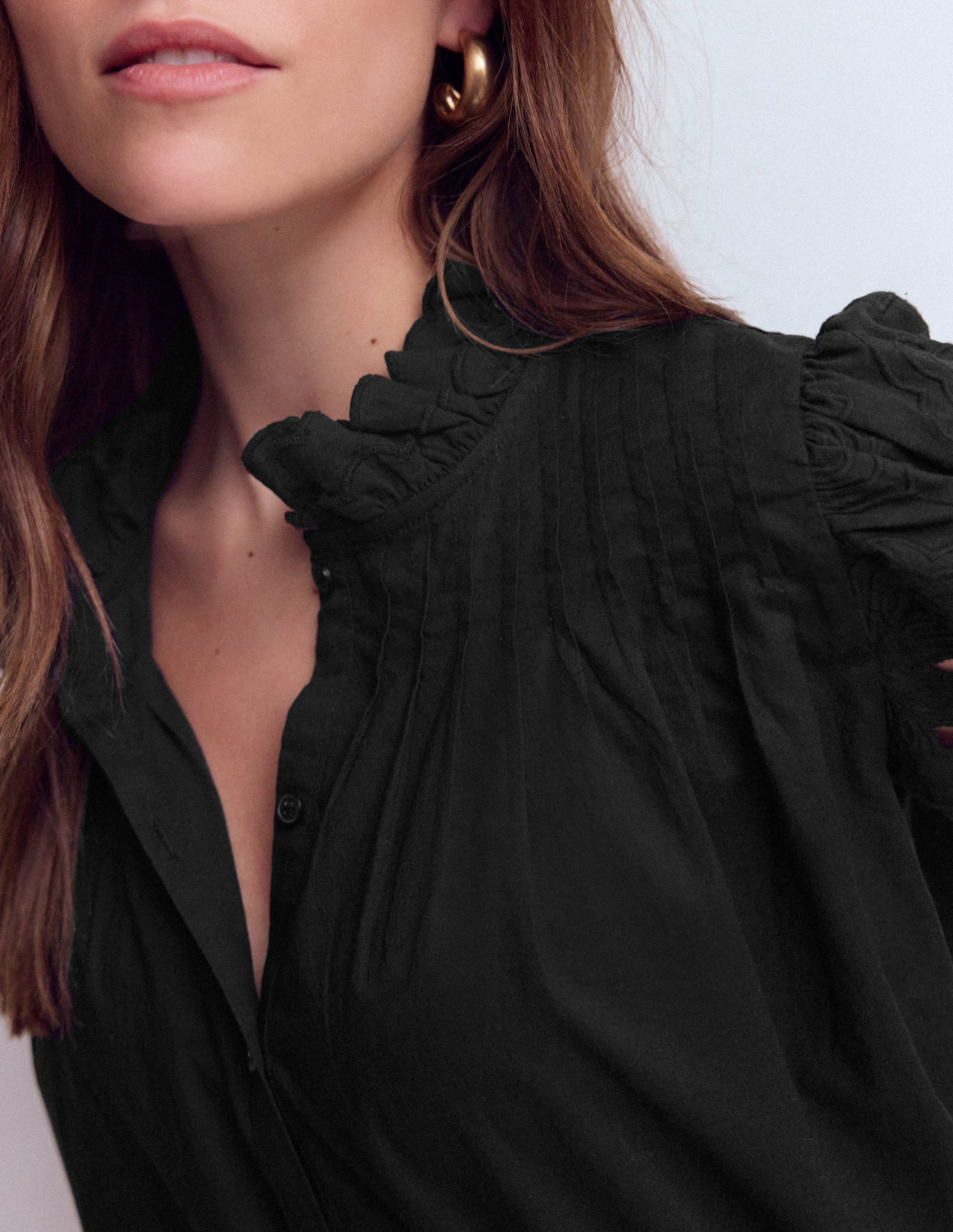 Cutwork Puff Sleeve Top-Black-5