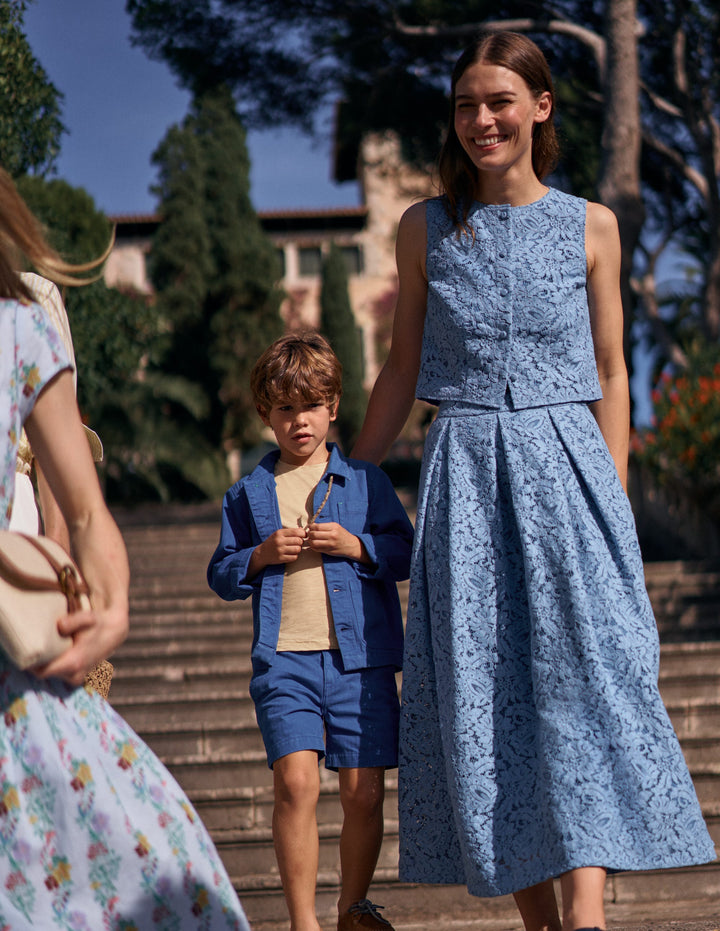 Andrea Lace Shell Top-Cornflower Blue