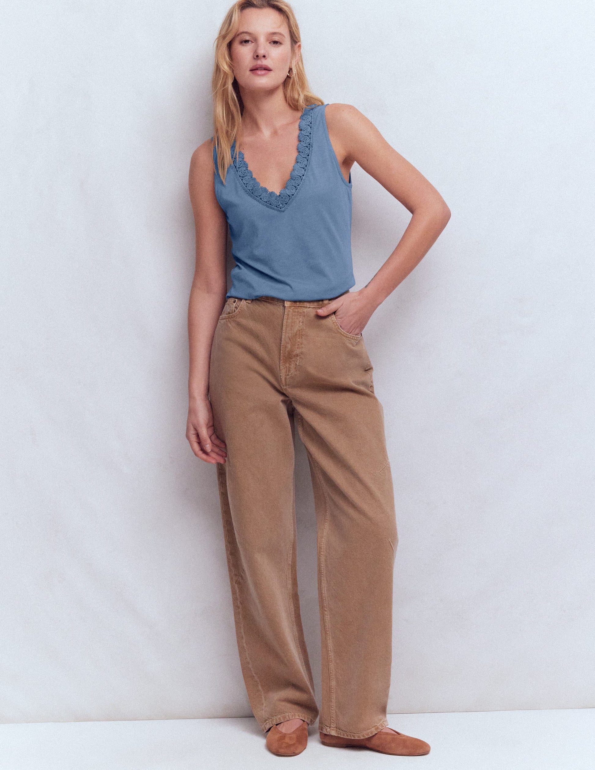 Flora Lace Trim Supersoft Tank-Captains Blue-4