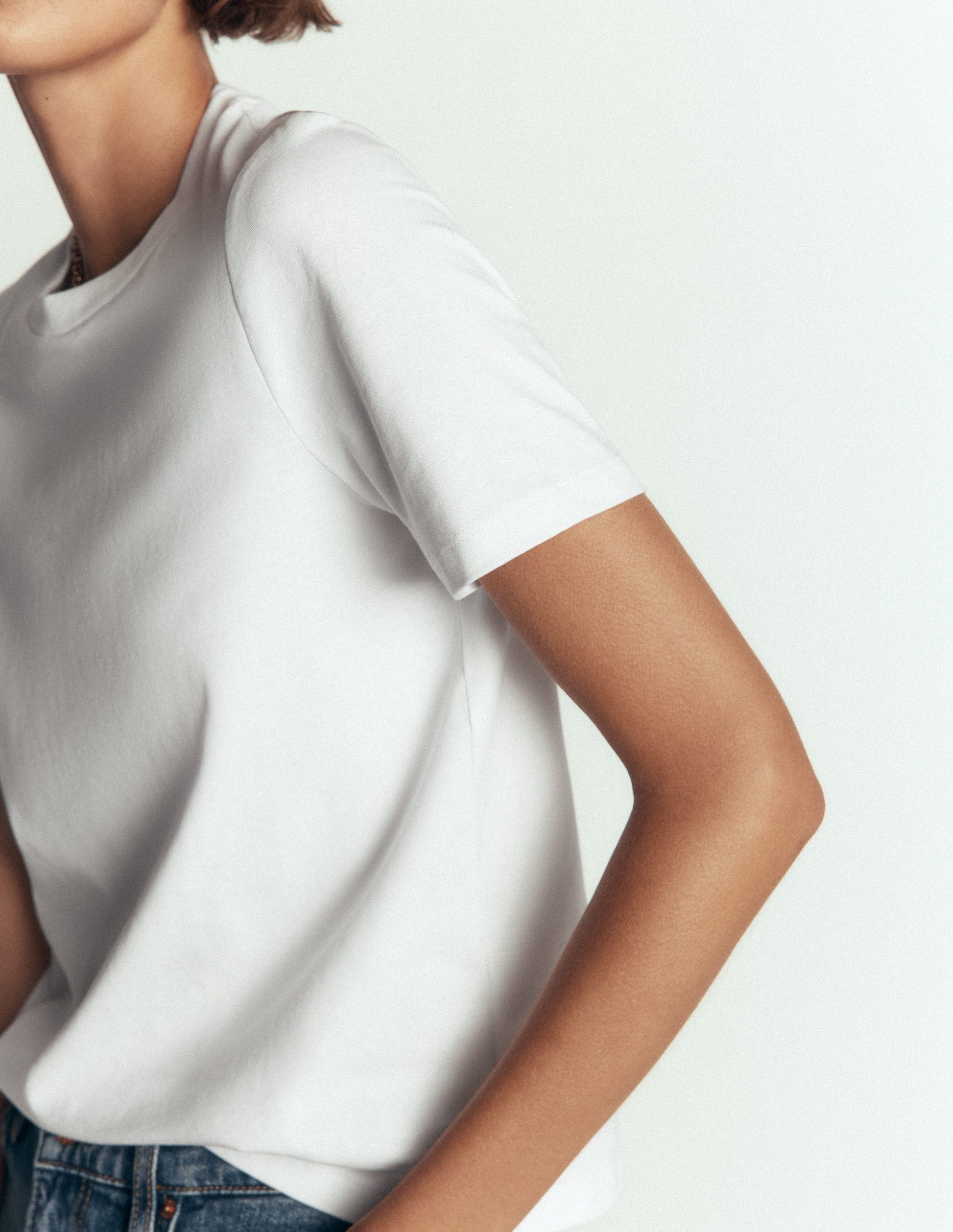 Cotton Crew Neck T-shirt-White-2