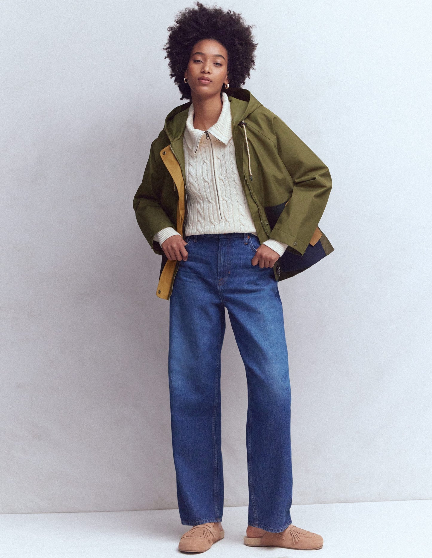 Lightweight Rain Mac-Woodland Green, Colourblock