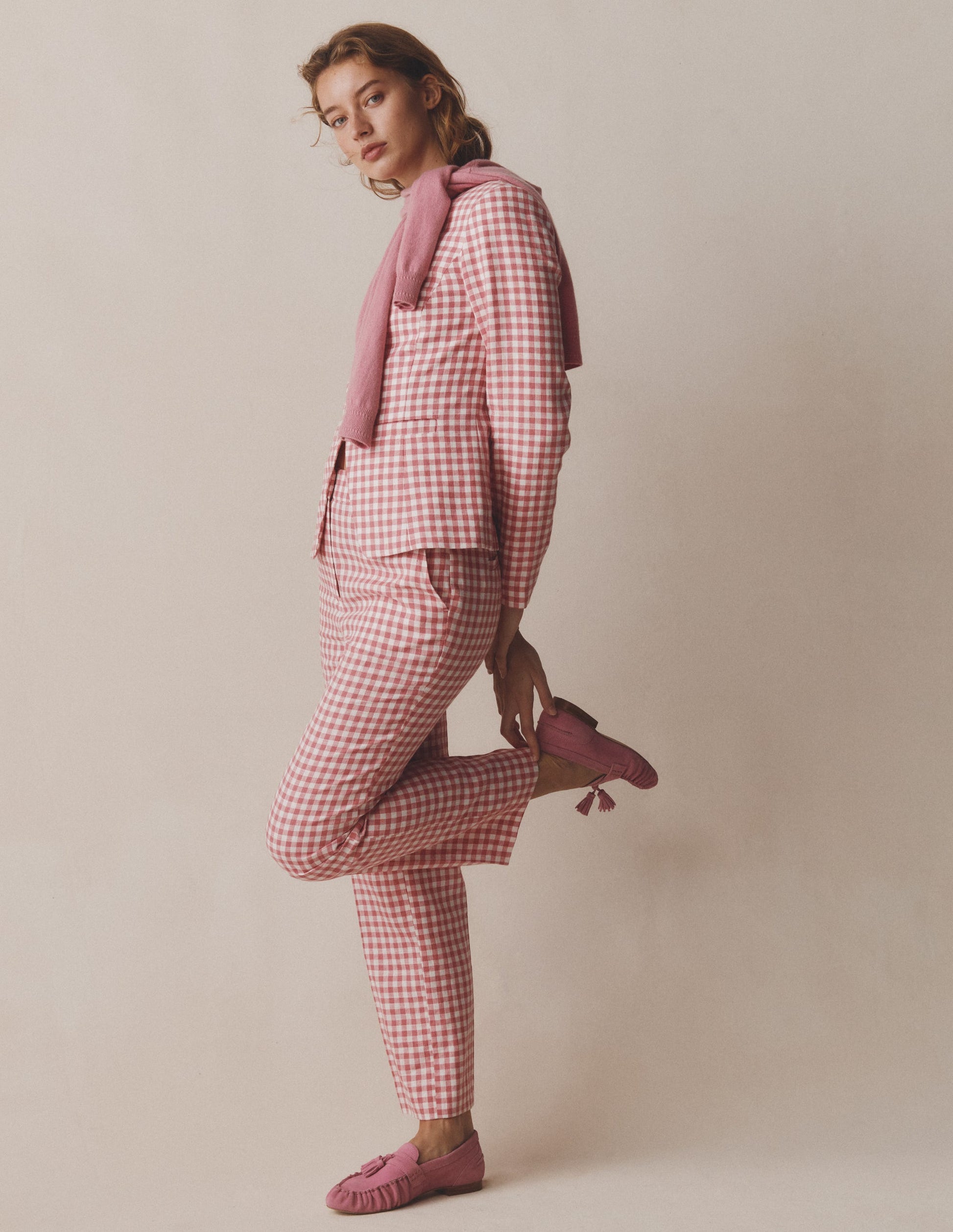 Hampstead Linen Blazer-Vintage Rose Gingham-6