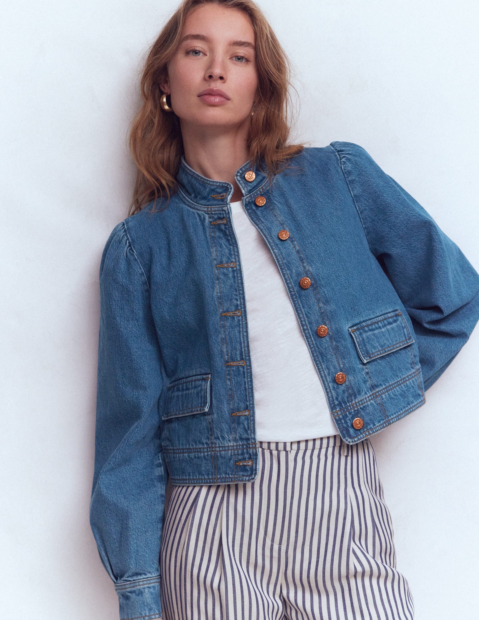 Topstitch Denim Jacket-Mid Wash, Denim - Image 1