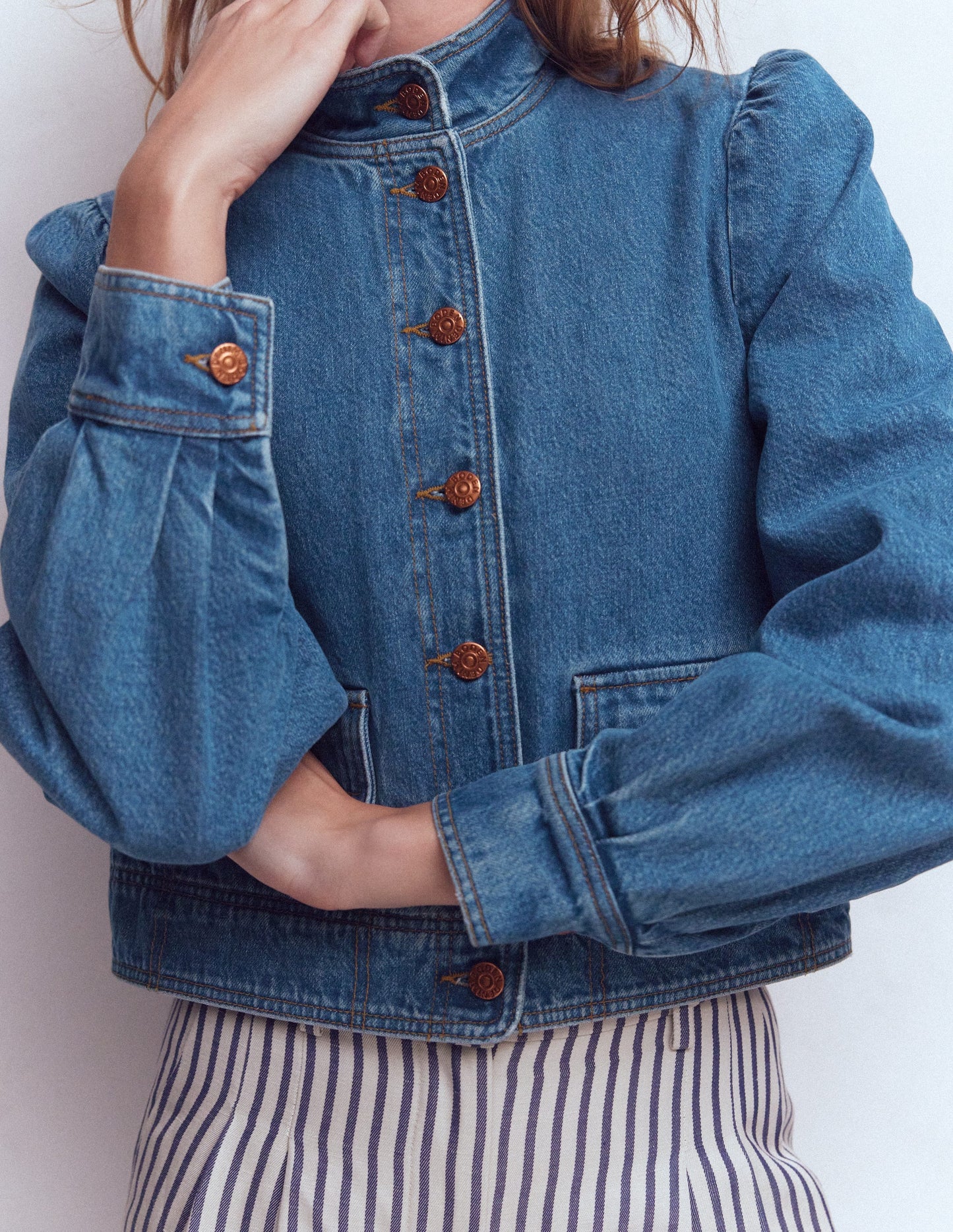 Topstitch Denim Jacket-Mid Wash, Denim