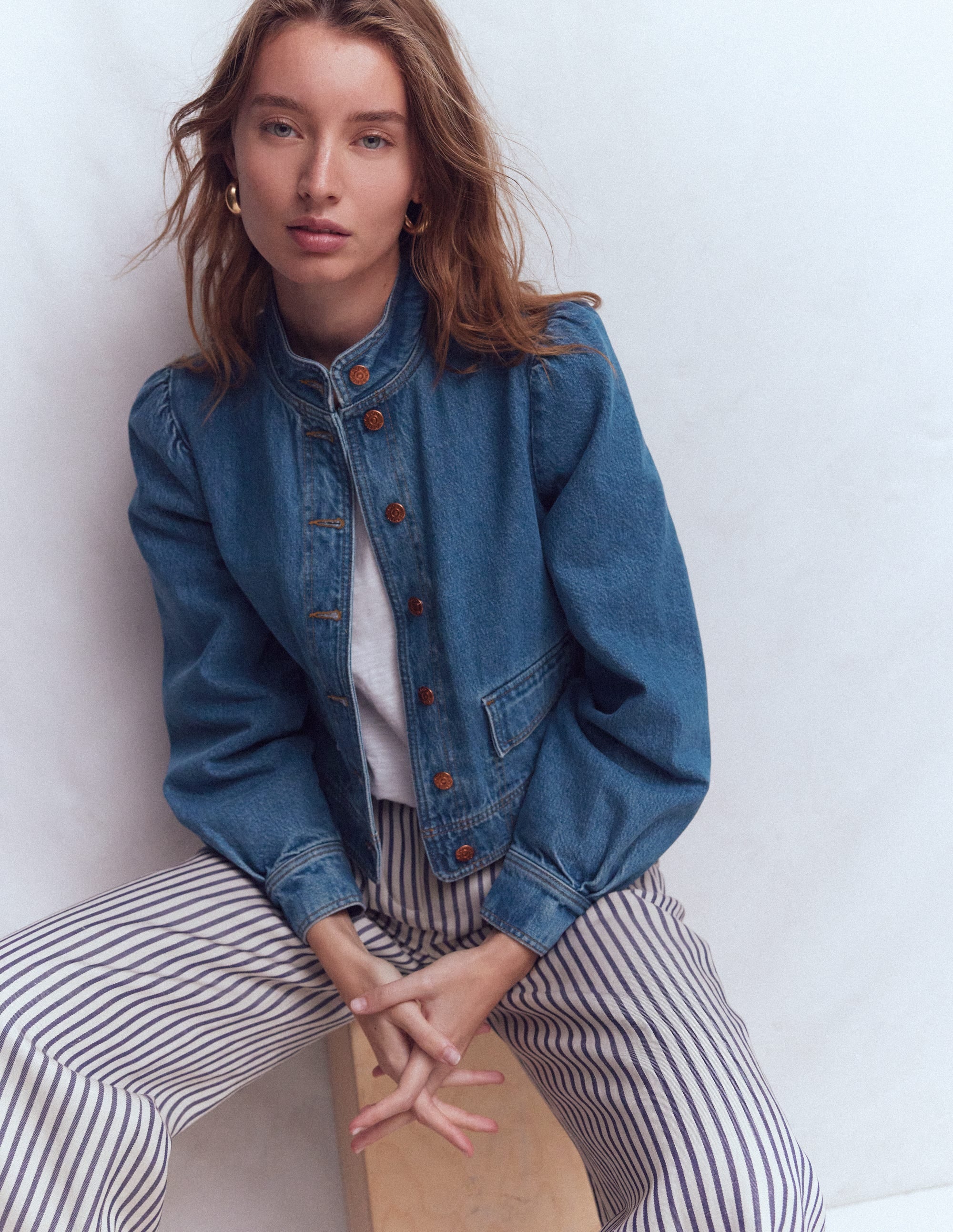 Topstitch Denim Jacket-Mid Wash, Denim - Image 4