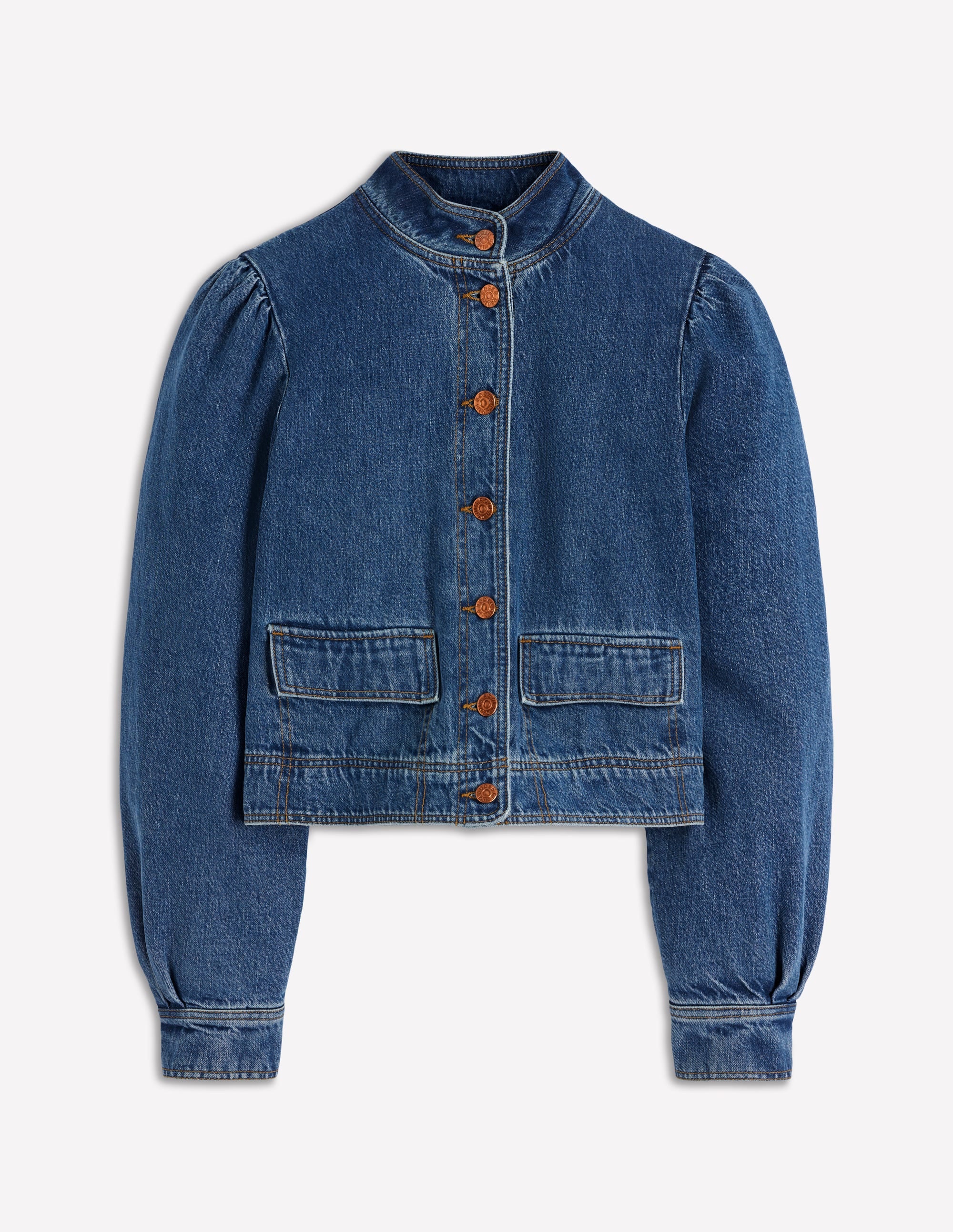Topstitch Denim Jacket-Mid Wash, Denim - Image 6