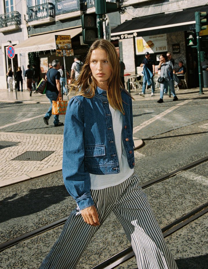 Topstitch Denim Jacket-Mid Wash, Denim