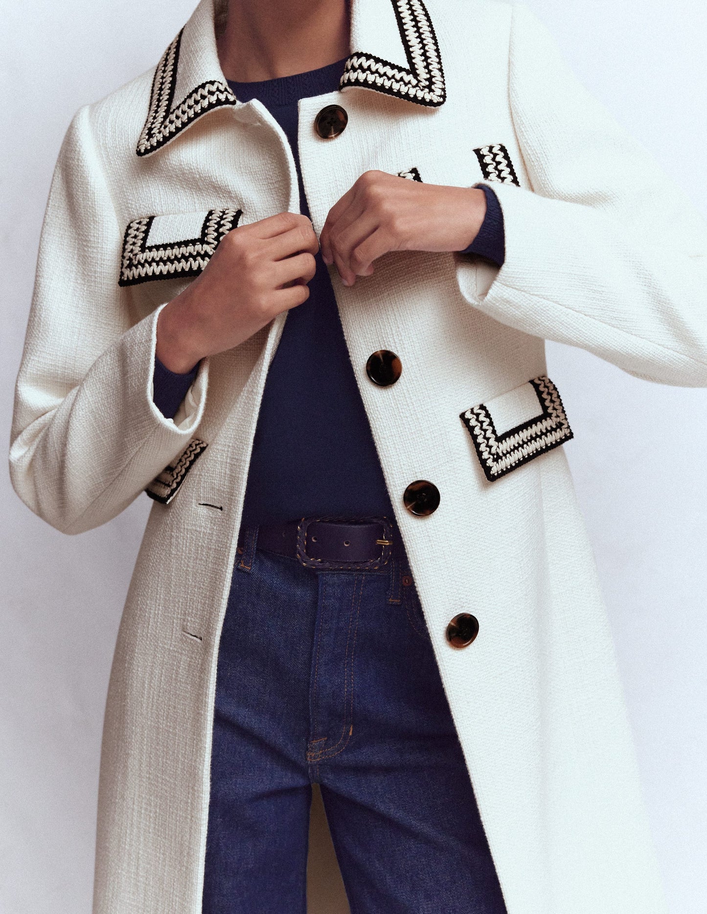 Pocket Detail Coat-Ivory