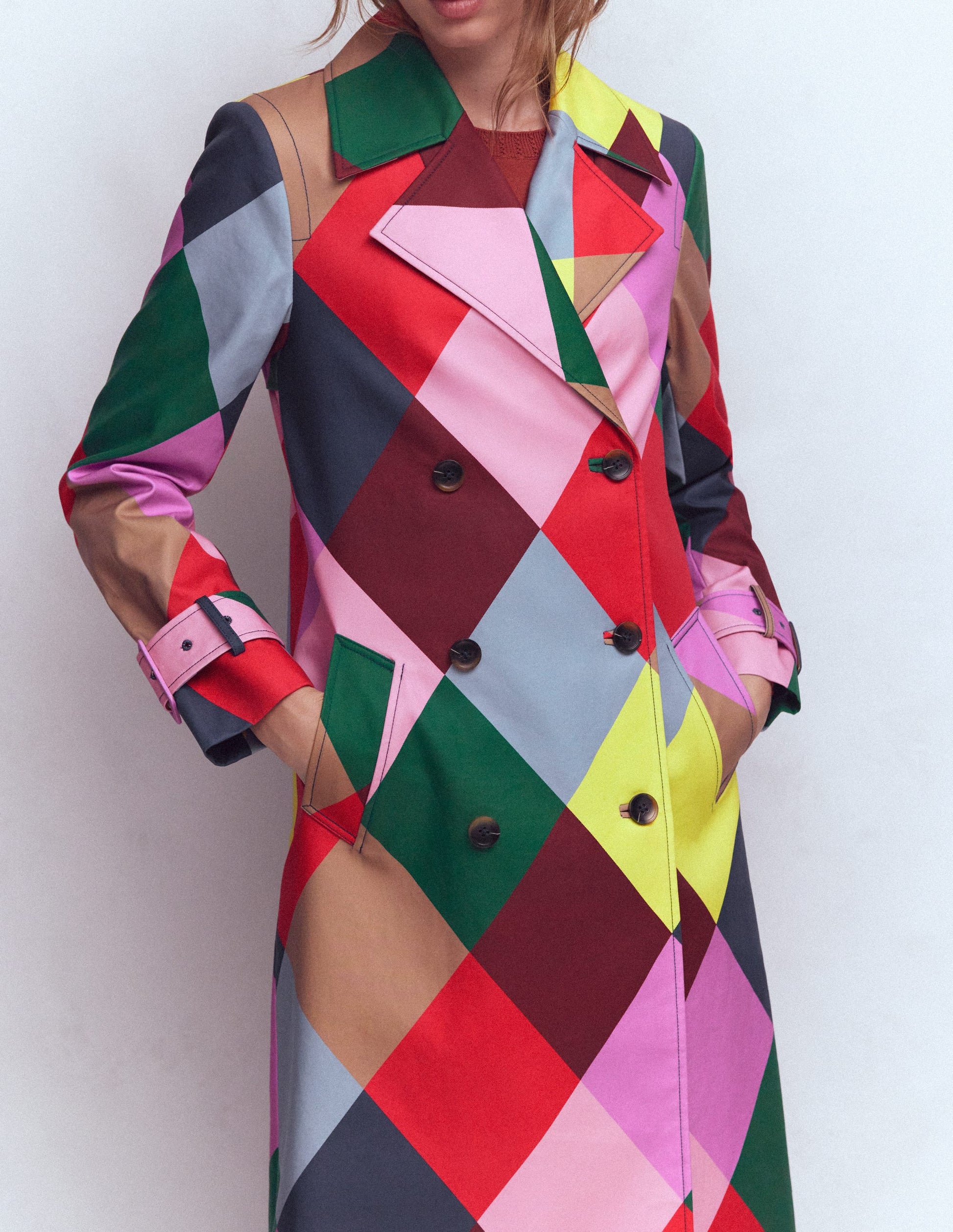 Double Breasted Trench-Giant Multi Harlequin-3