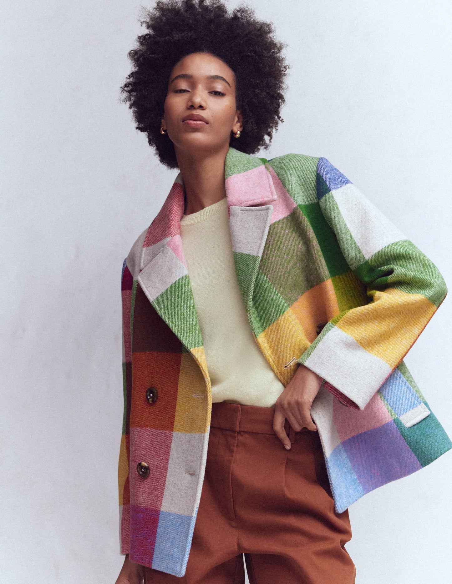 Revere Collar Wool Coat-Giant Multigingham