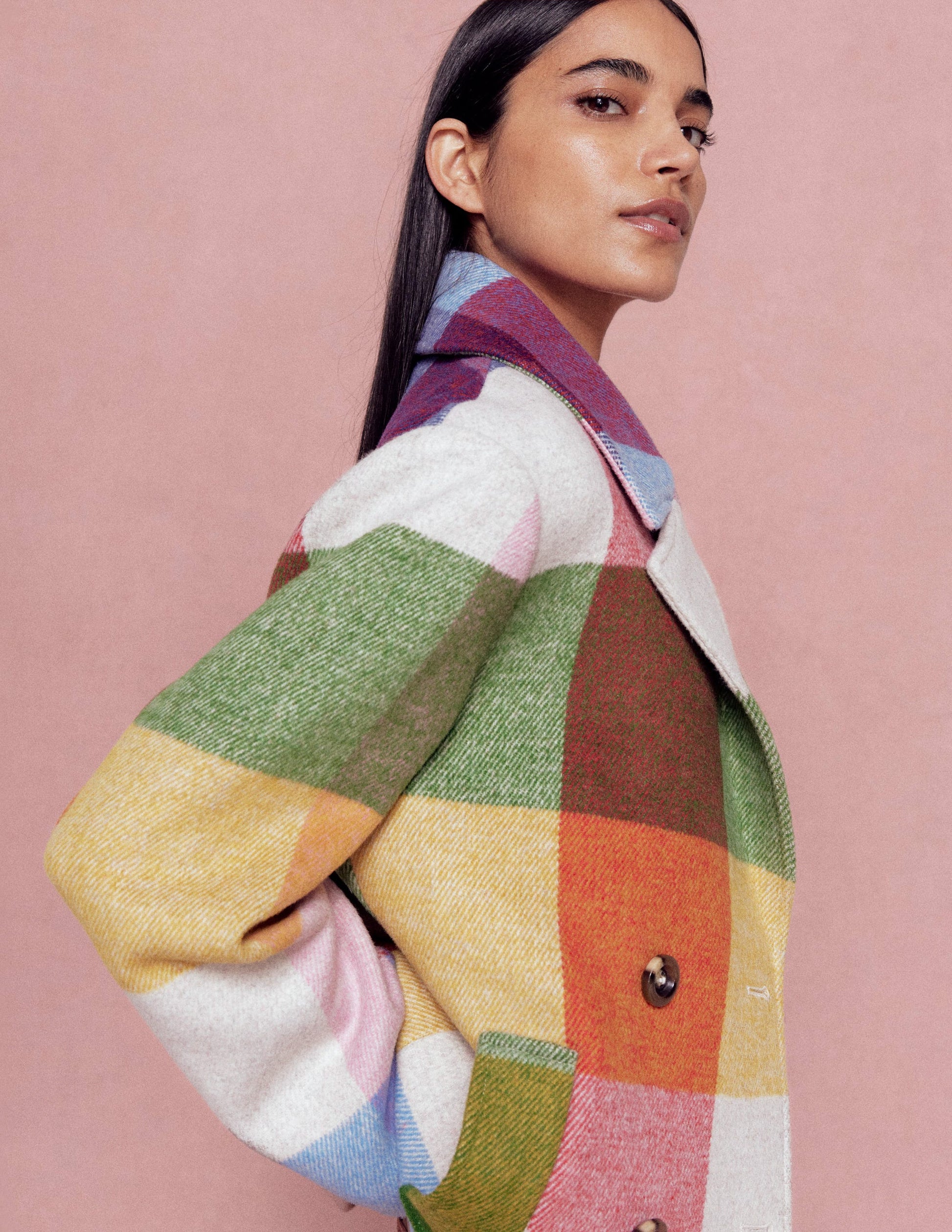 Revere Collar Wool Coat-Giant Multigingham-1