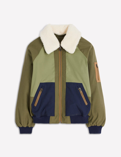 Borg Detail Bomber Jacket-Woodland Green-7