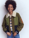 Borg Detail Bomber Jacket-Woodland Green