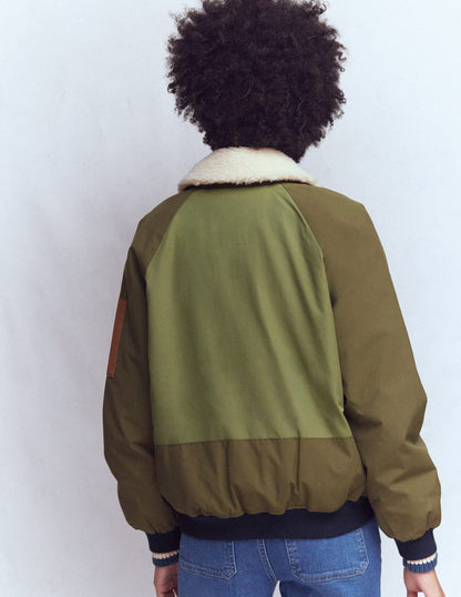 Borg Detail Bomber Jacket-Woodland Green-4