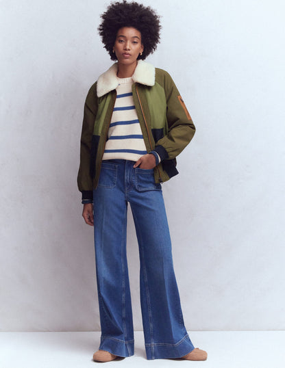 Borg Detail Bomber Jacket-Woodland Green-5