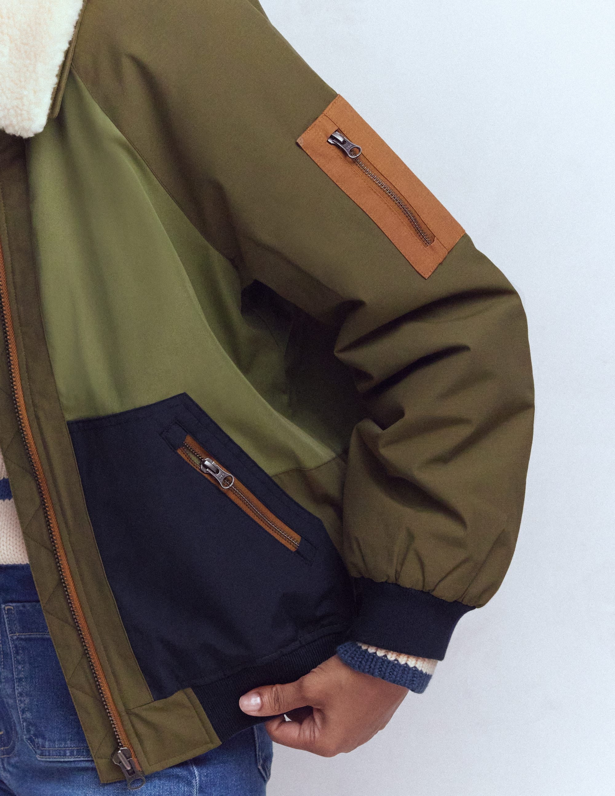 Borg Detail Bomber Jacket - Woodland Green | Boden USA