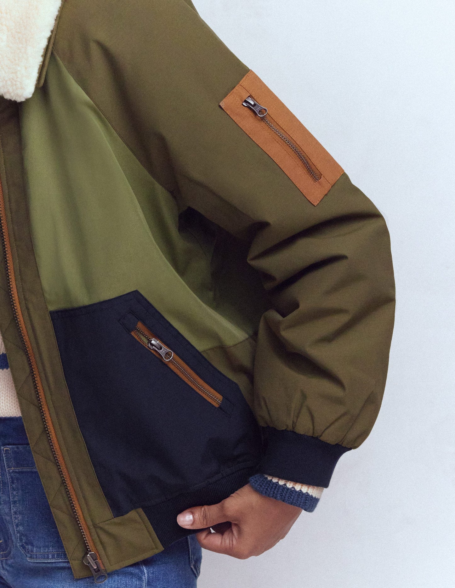 Borg Detail Bomber Jacket-Woodland Green