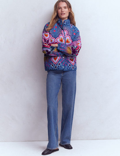 Printed Quilted Jacket-Multi, Conversational-1