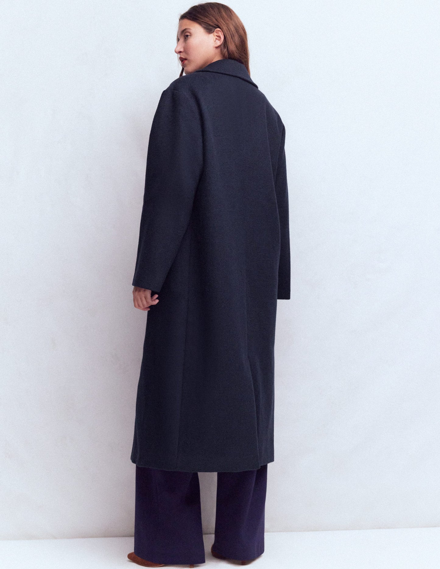Cocoon Wool Coat-Navy Heart