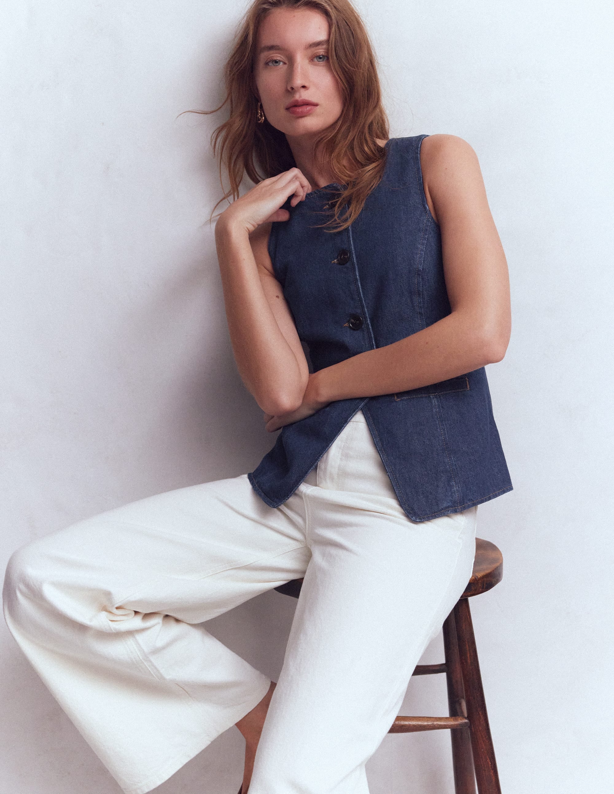 Denim Waistcoat-Indigo Denim - Image 1