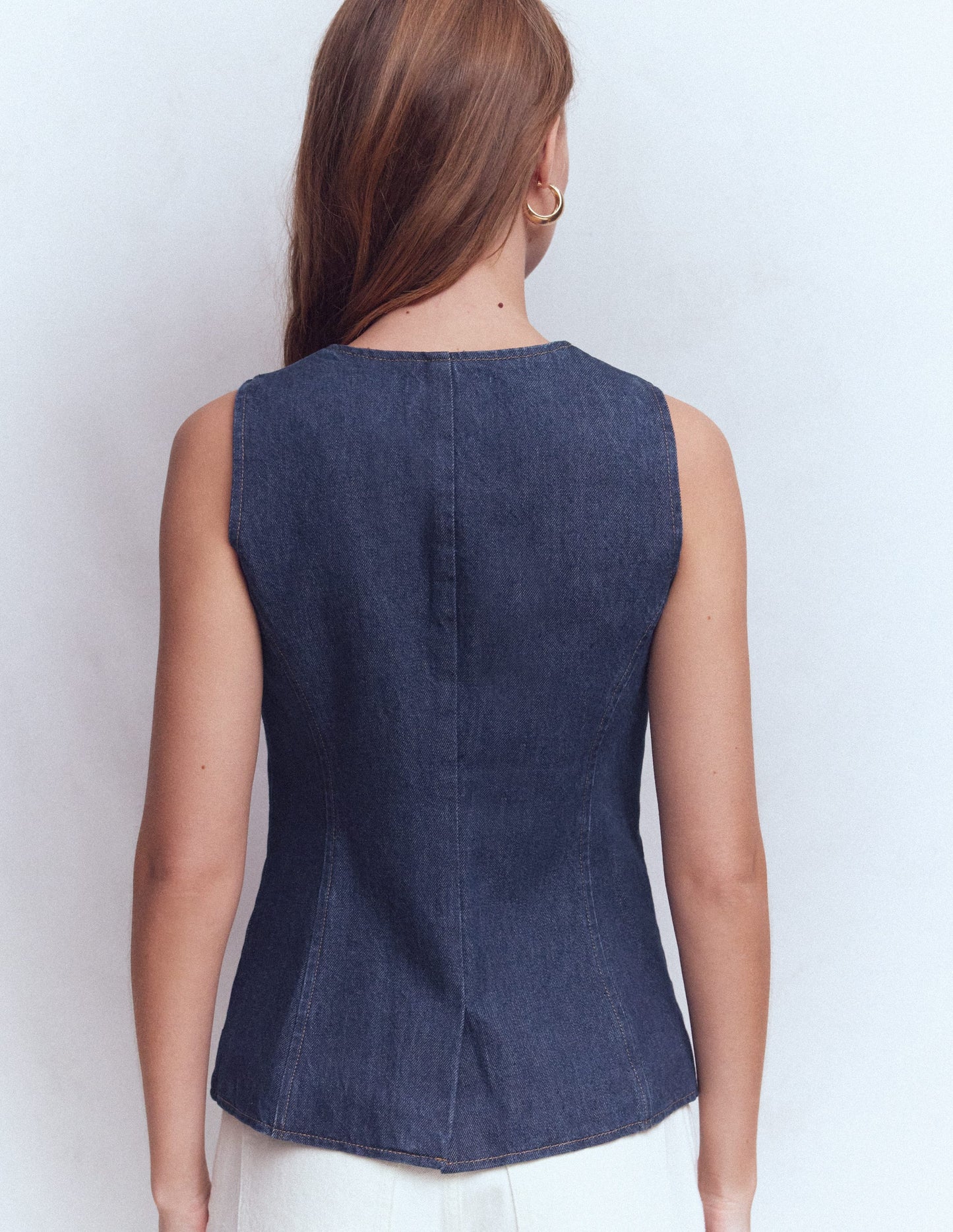 Denim Waist Coat-Indigo Denim