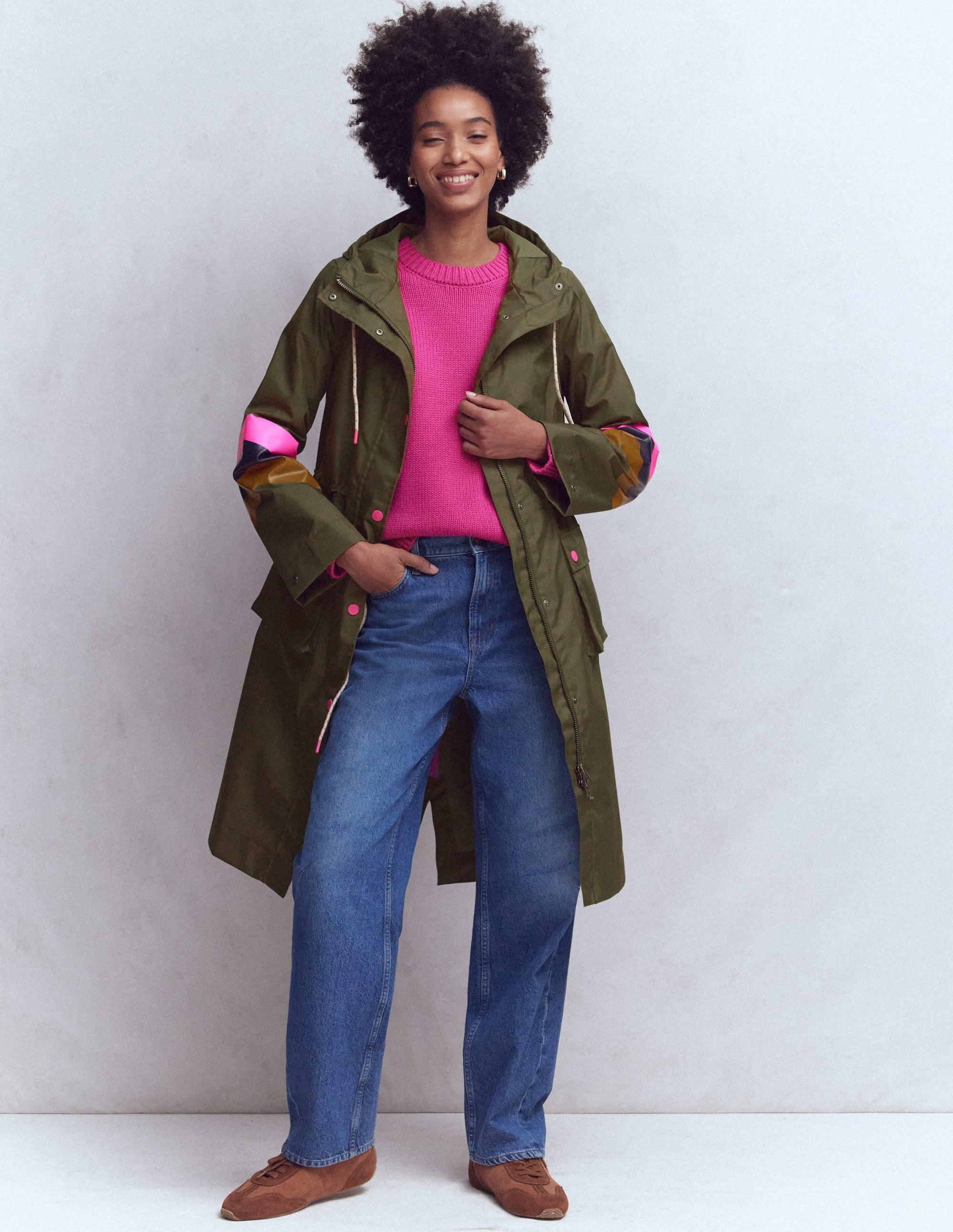 Boden ボーデン　コート　ファー襟　緑　S Jakke.◇暖かふわふわ ファー襟 袖◇フェイクレザーコート 2色 (Jakke