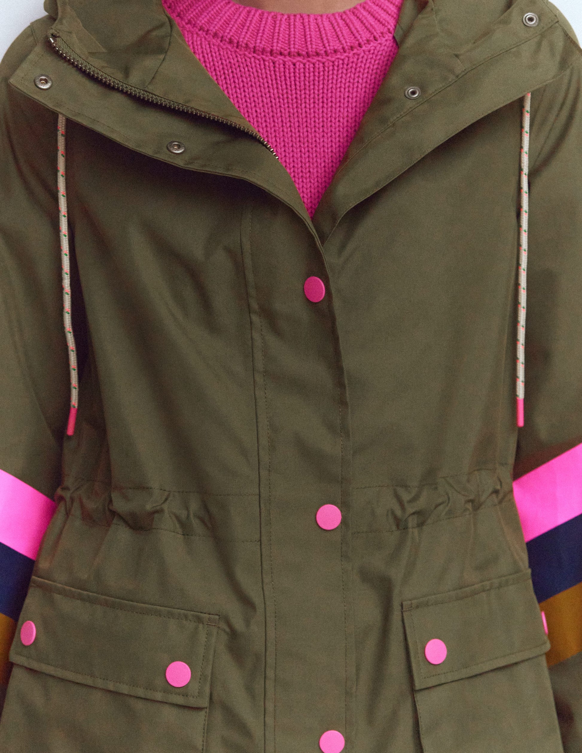 Striped Longline Rain Mac-Woodland Green Stripe-2