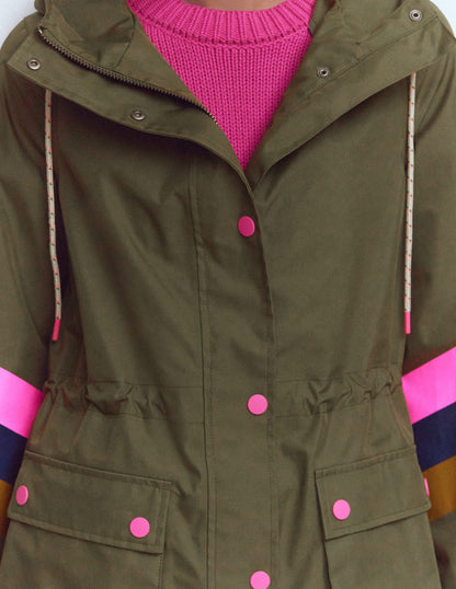 Striped Longline Rain Mac-Woodland Green Stripe-2