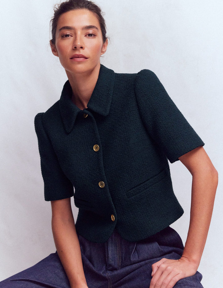 Short Sleeve Textured Jacket-Navy