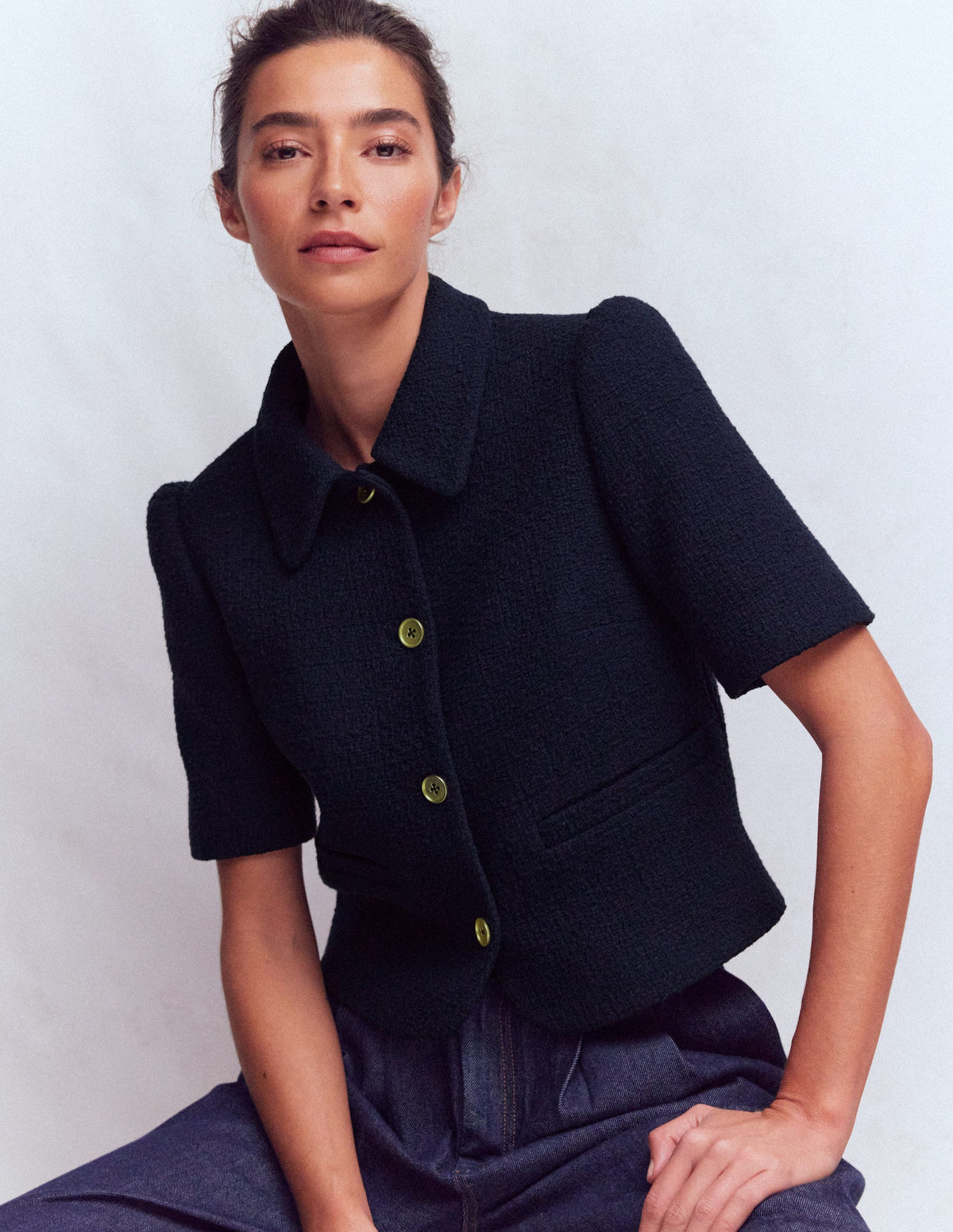 Short Sleeve Textured Jacket - Navy | Boden USA