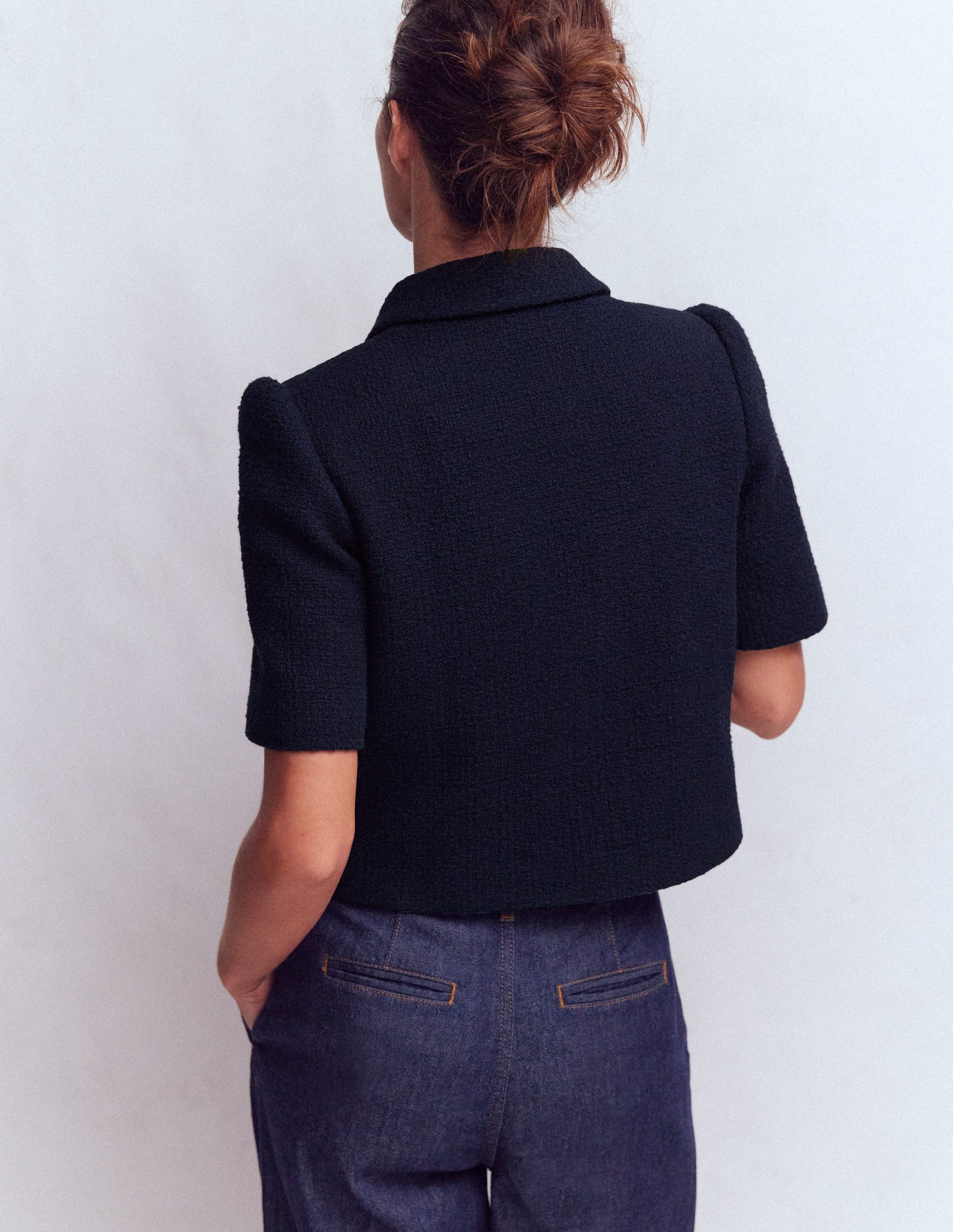 Short Sleeve Textured Jacket-Navy-3