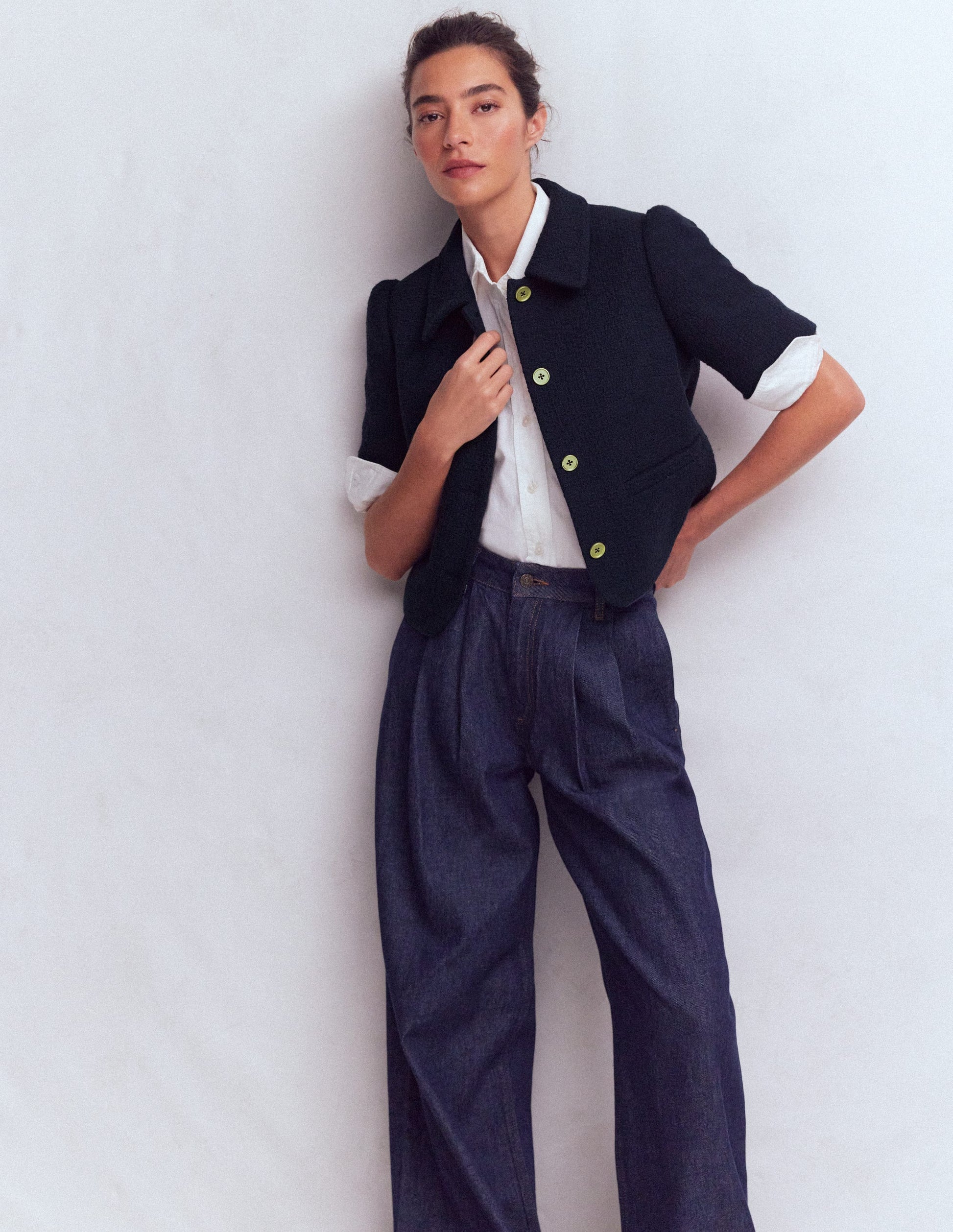 Short Sleeve Textured Jacket-Navy-4