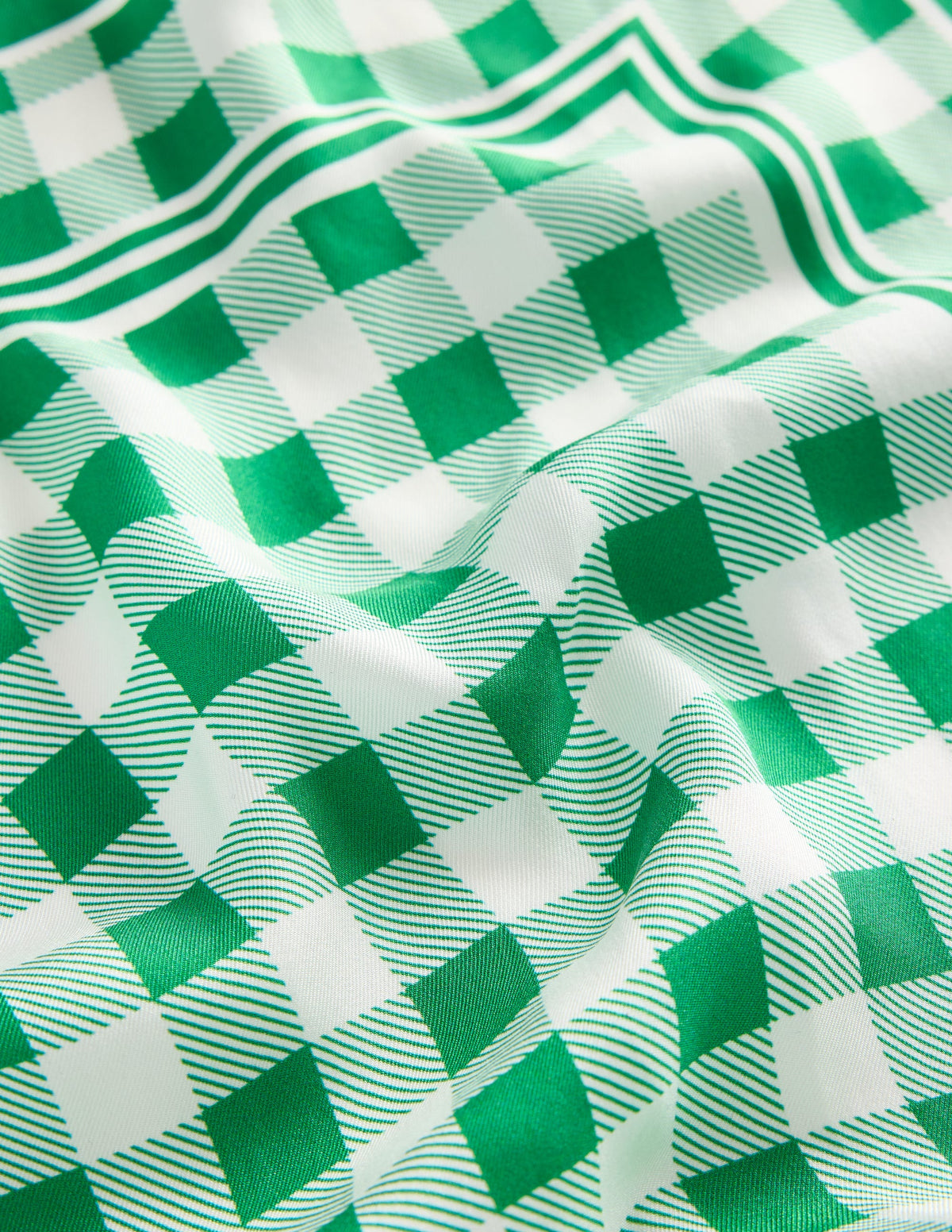 Elisabeth Silk Square Scarf-Green Gingham - Image 3