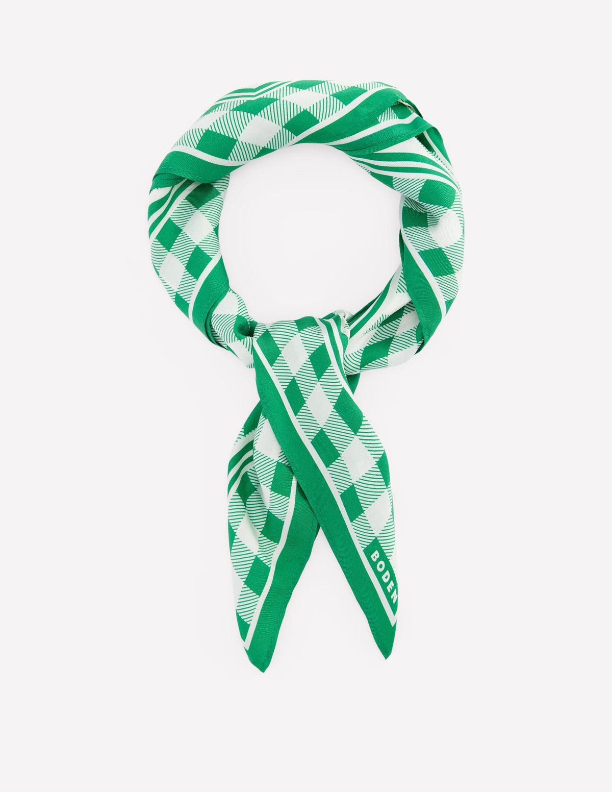 Elisabeth Silk Square Scarf-Green Gingham - Image 1