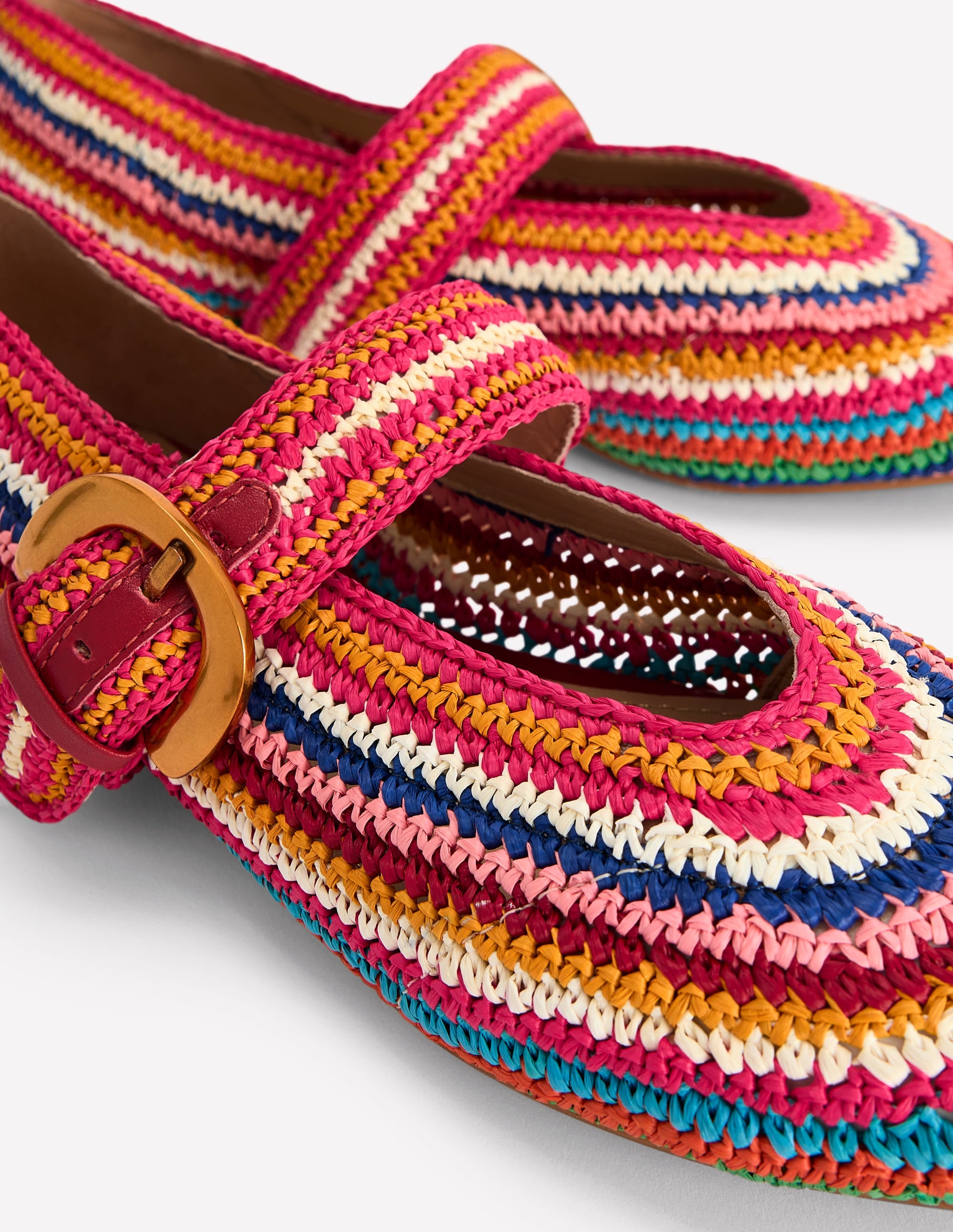 Kylie Flat Buckle Mary Janes-Multi Raffia - Image 5