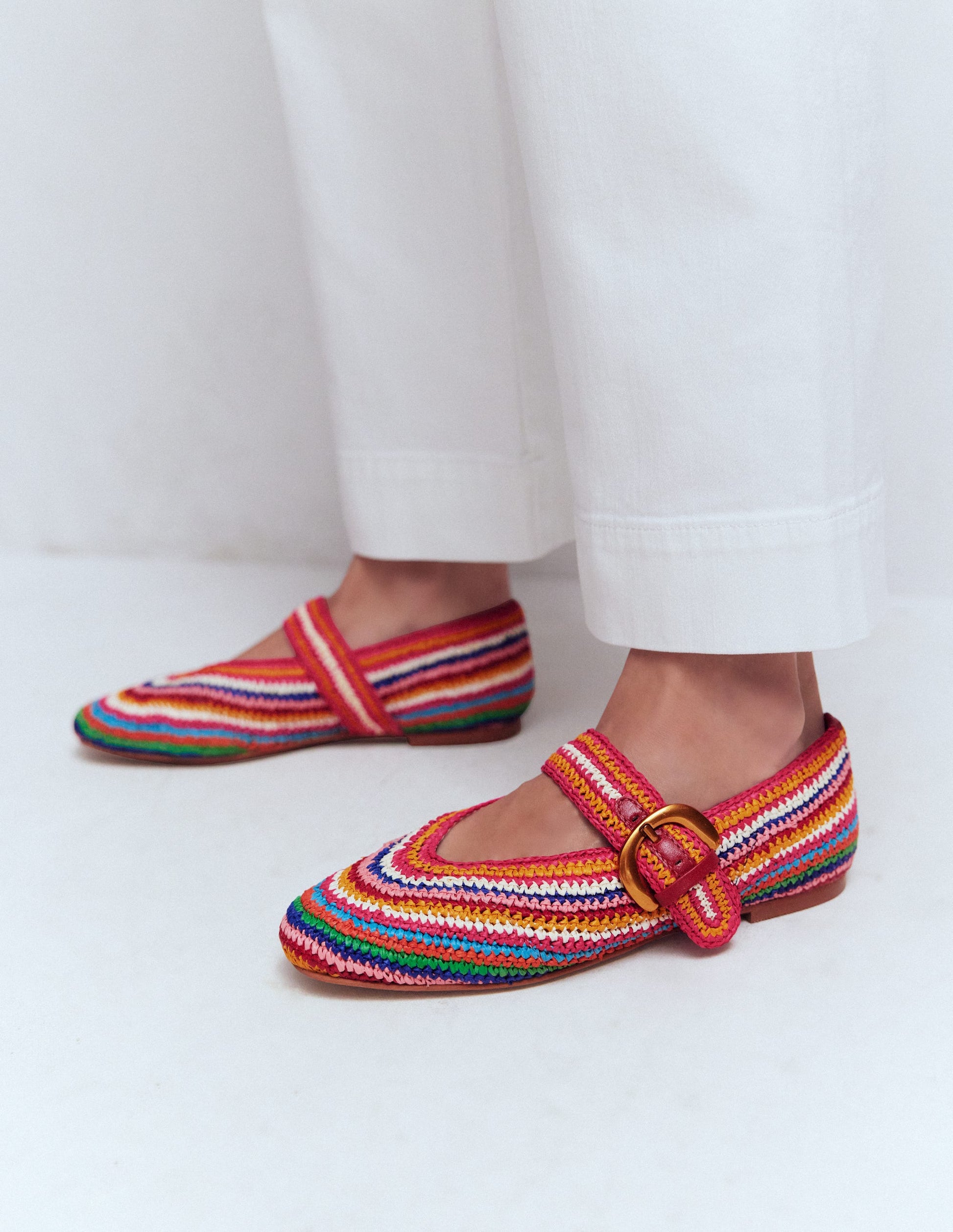 Kylie Flat Buckle Mary Janes-Multi Raffia-2