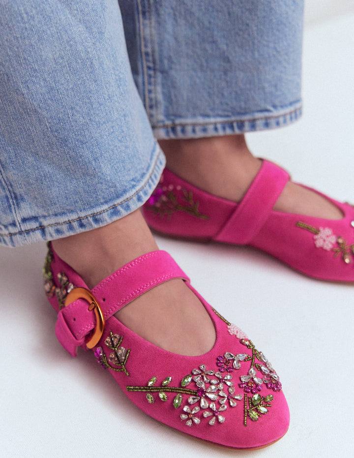 Kylie Flat Buckle Mary Janes-Embellished Pink
